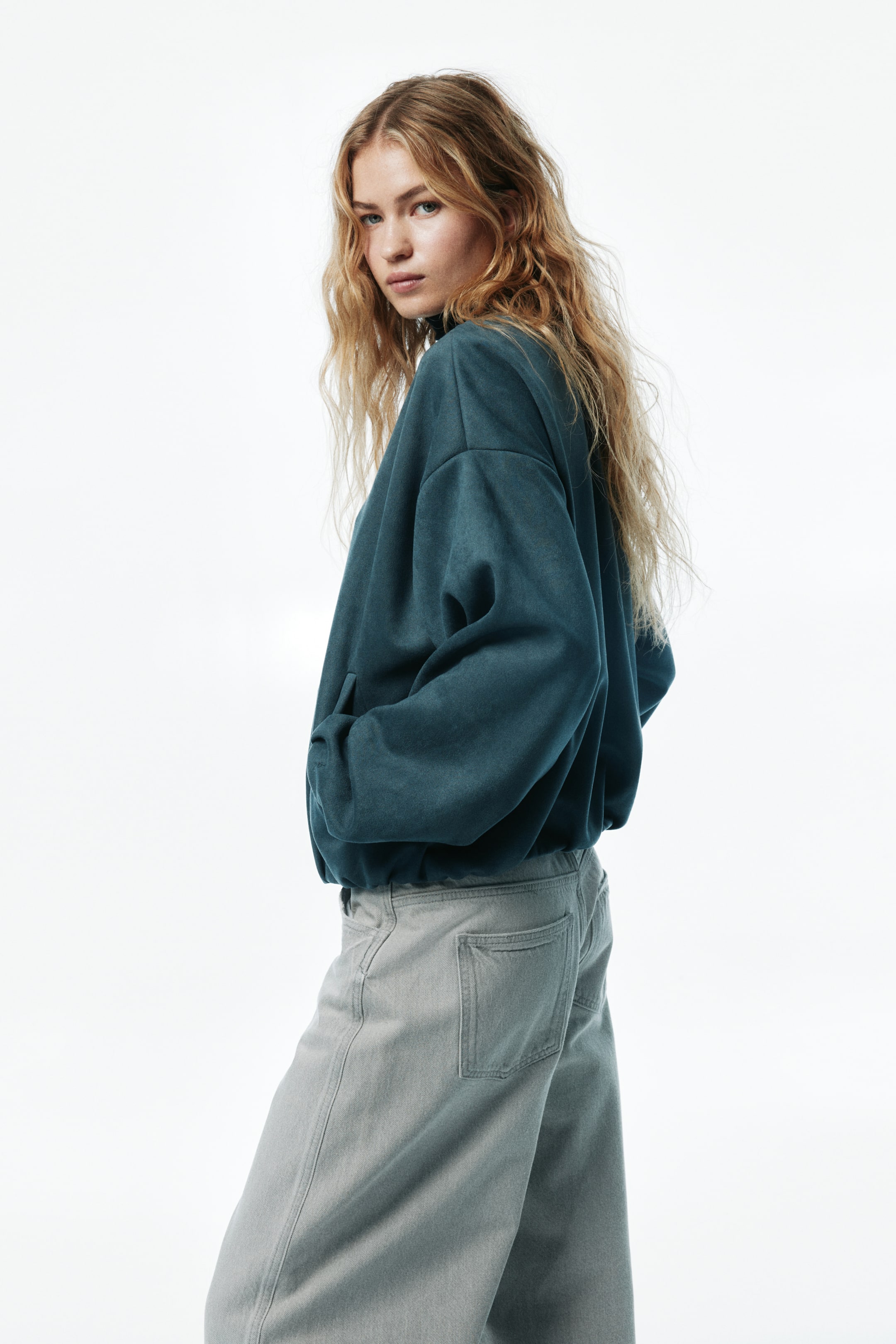 拡大画像を表示: オーバーサイズ ジャージージャケット - ダークターコイズ - レディース | H&M JP 3