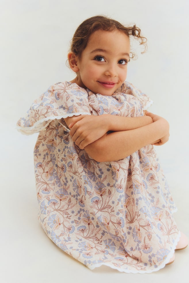 Robe trapèze en coton-Beige clair/fleuri - 6