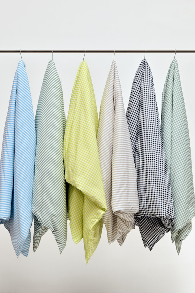 Cotton single duvet cover set - Green/Striped/Black/Striped/Light greige/White striped/Light blue/Striped - 2