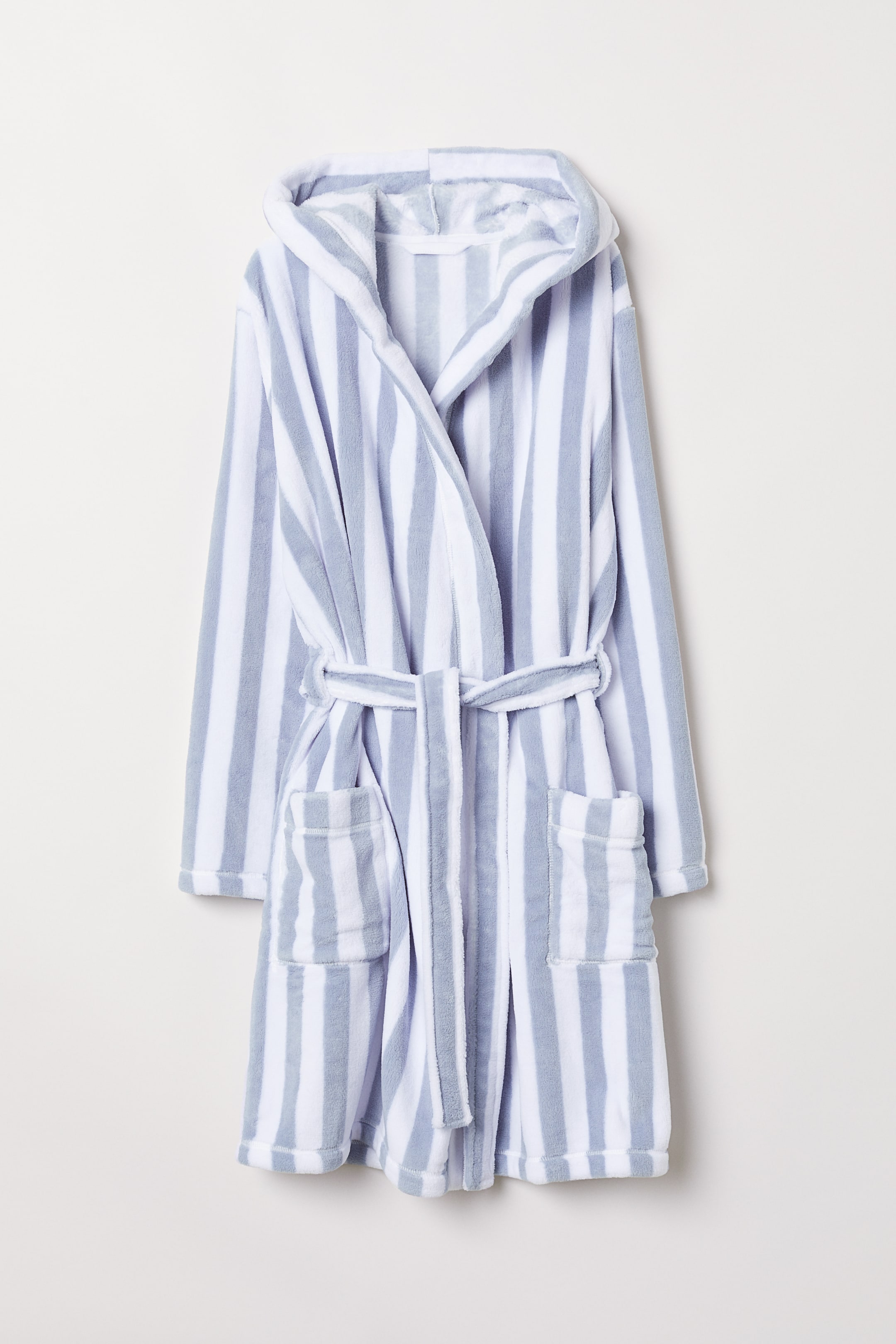 Fleece Bathrobe - Blue/white striped - Ladies | H&M CA