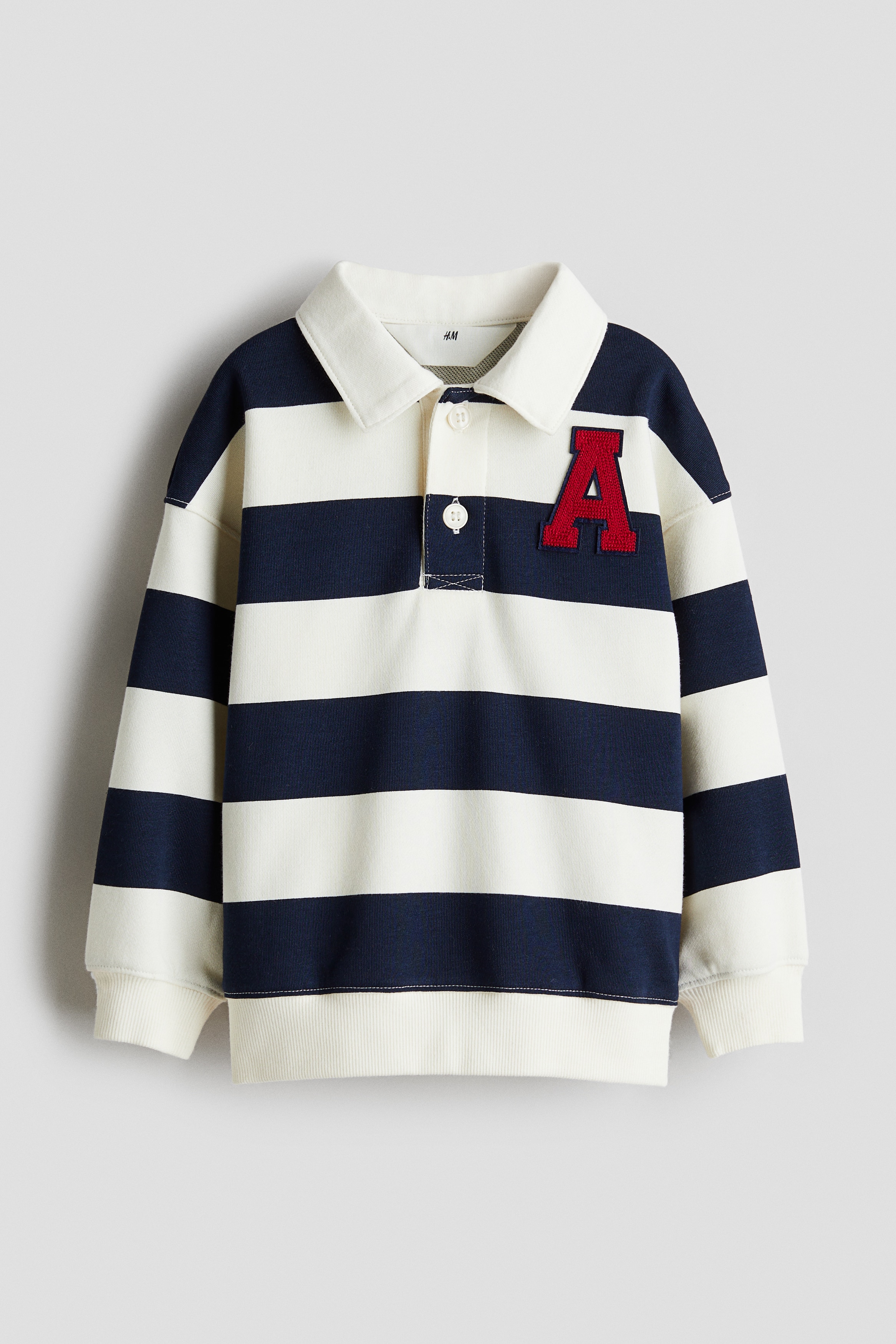 Maglia da rugby con dettaglio applicato - Bianco/blu navy righe