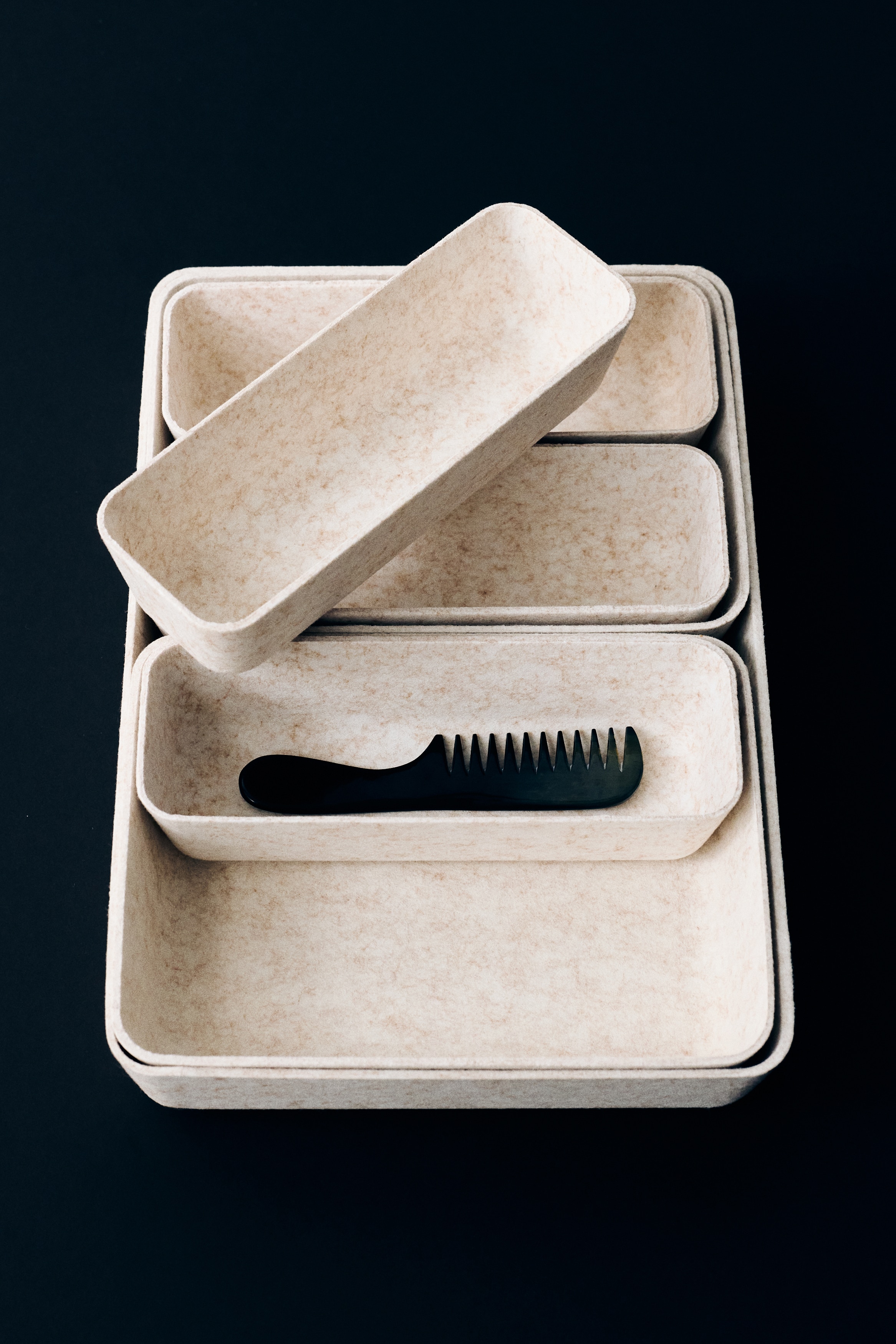7-piece felted storage basket set - White/Dark brown