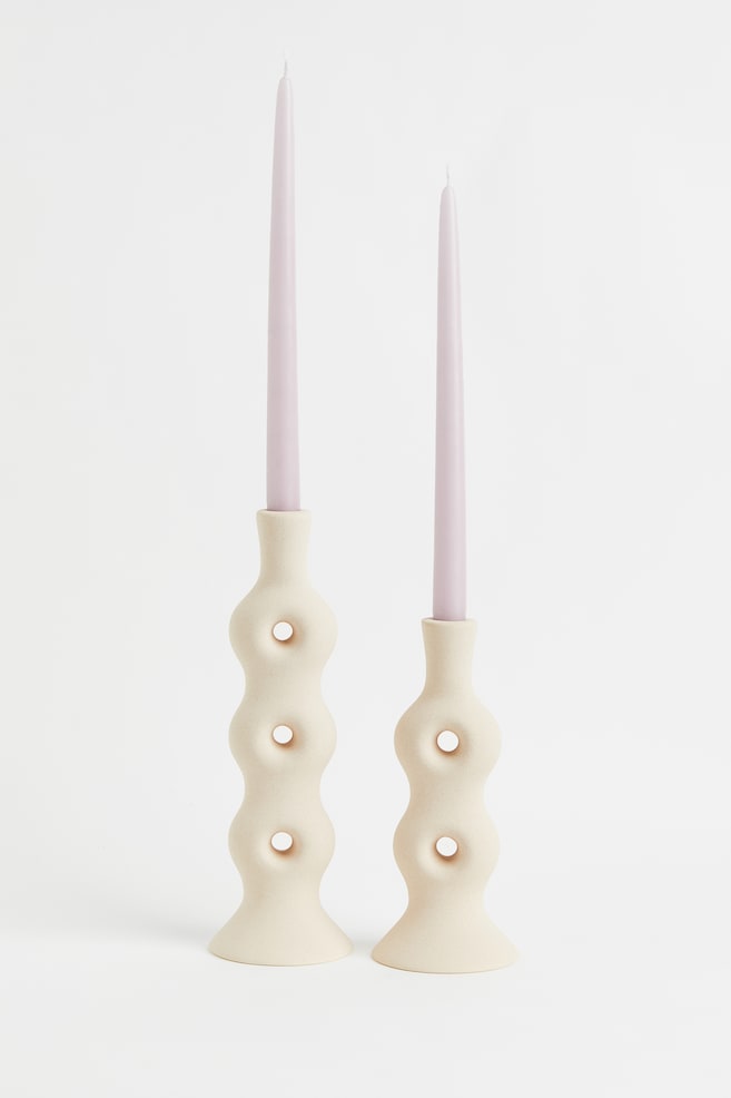 Stoneware candlestick - Light beige - 3