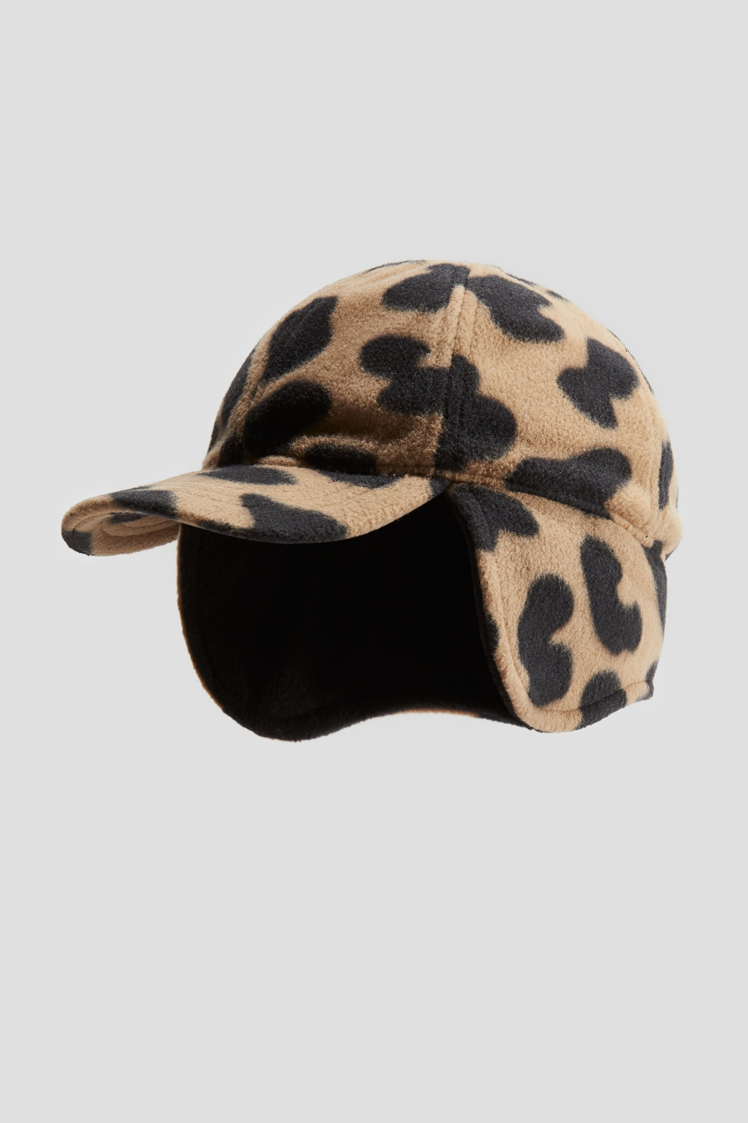 Fleece earflap cap - Beige/Leopard-print - 1