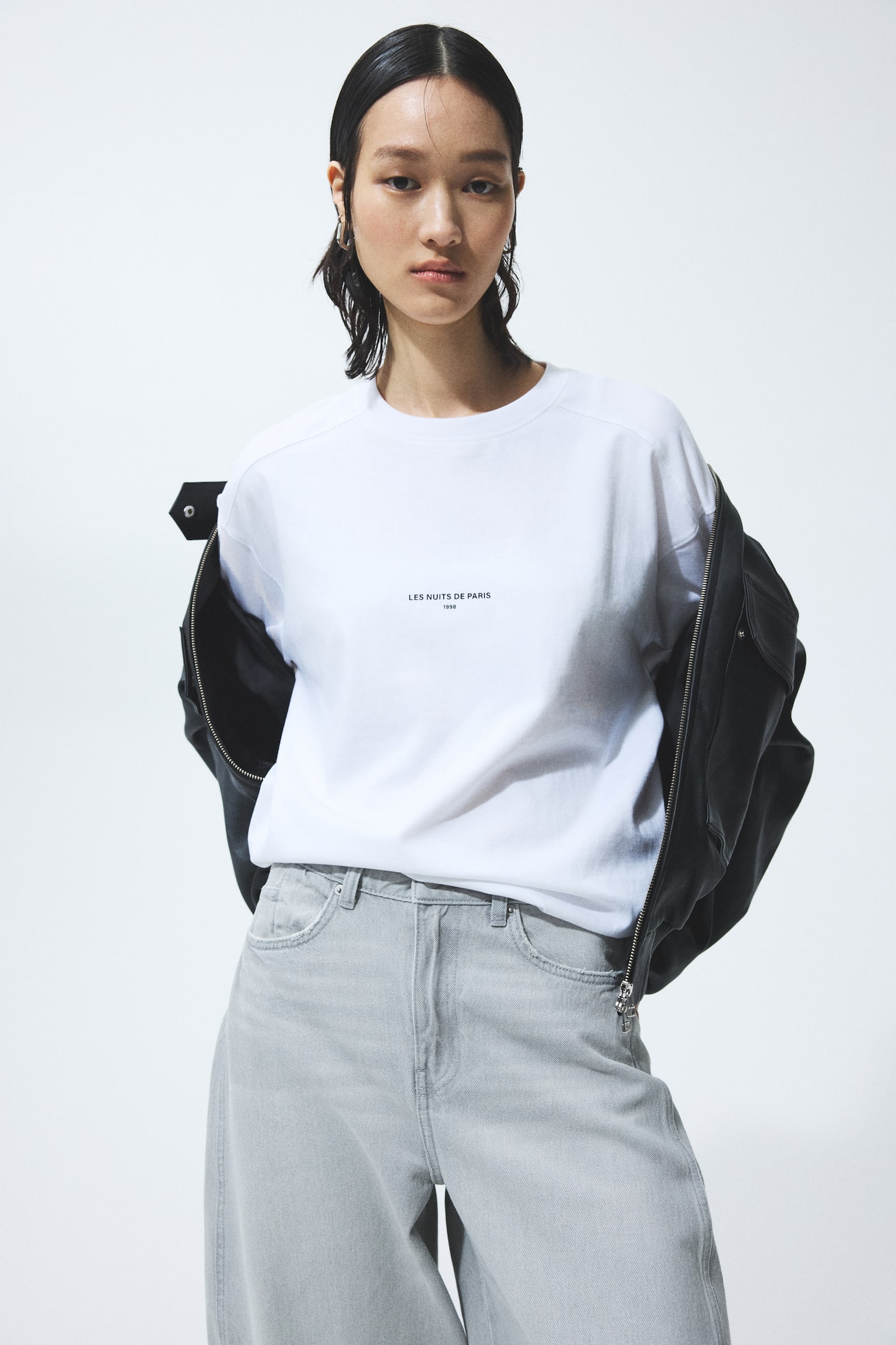 Dżersejowy top oversize - Biały/Les Nuits/Jasnoszary melanż/New York - 7