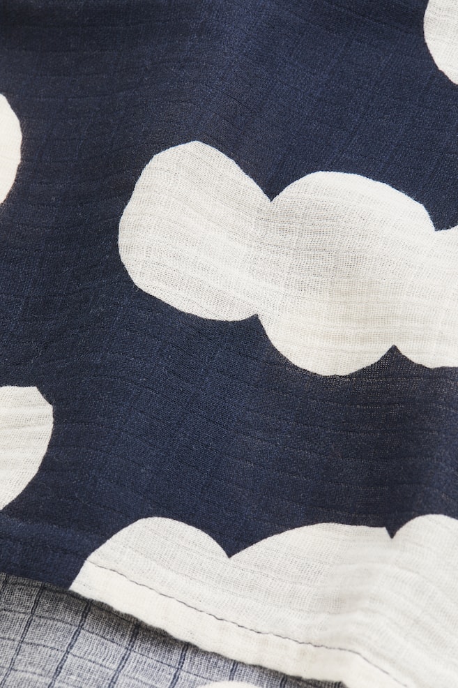 Muslin baby blanket - Navy blue/Clouds - 3