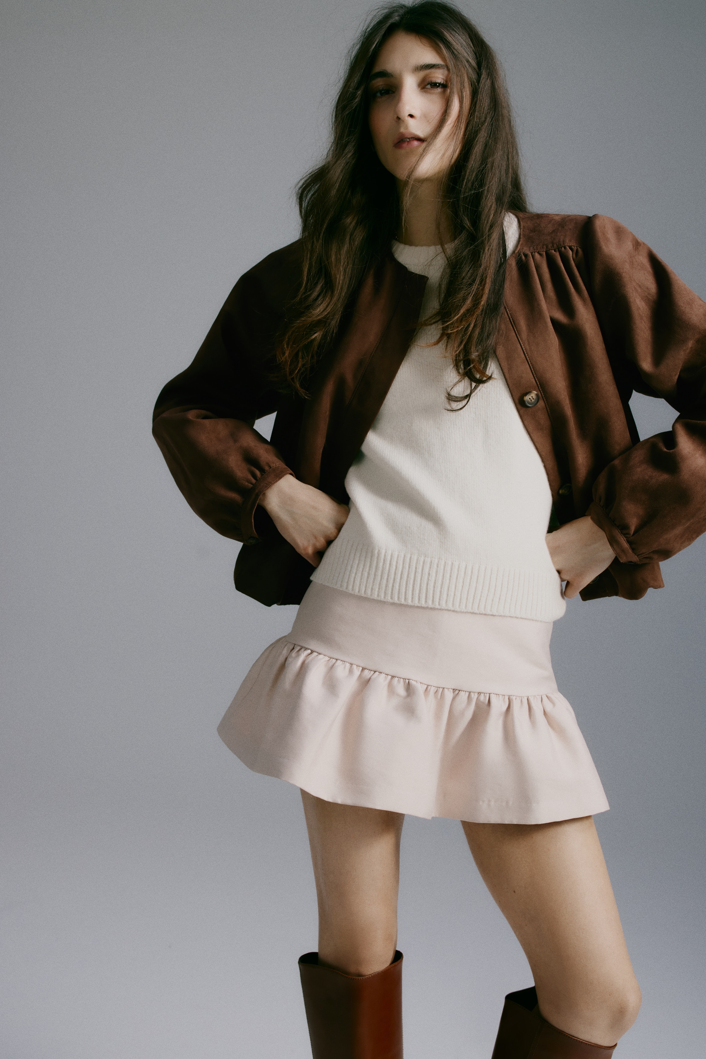 Giacca oversize in twill - Marrone/Beige