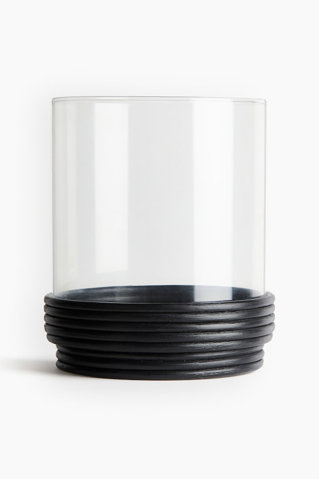 Stor ljuslykta i glas - Svart - 1