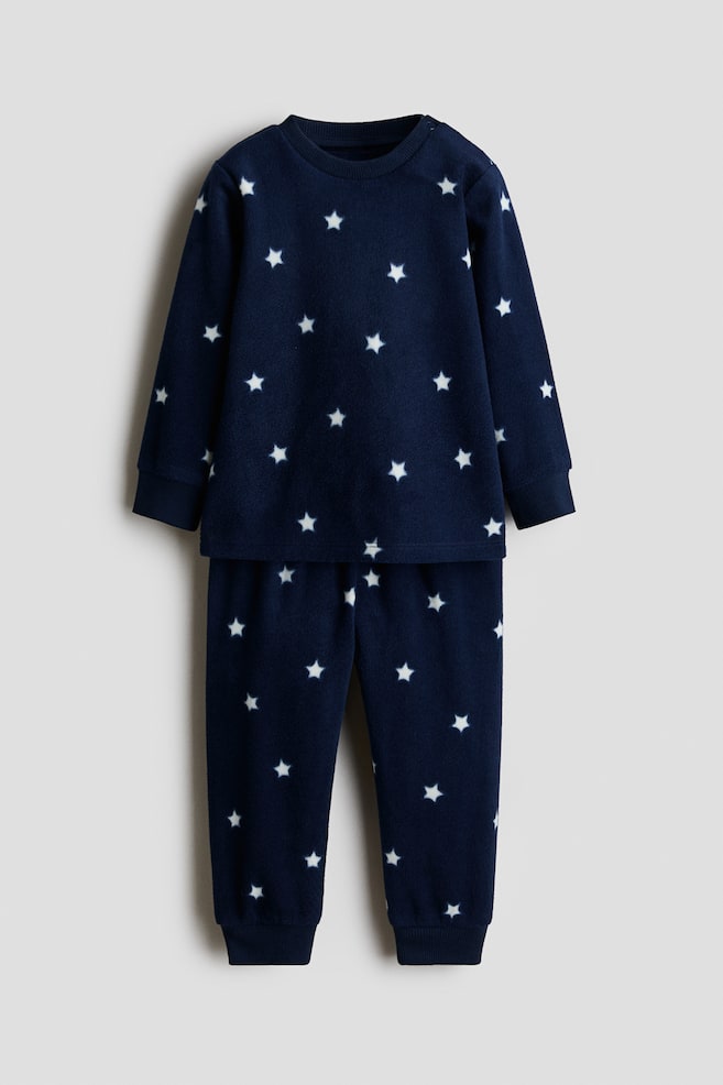 2-piece printed fleece set - Dark blue/Stars - 1