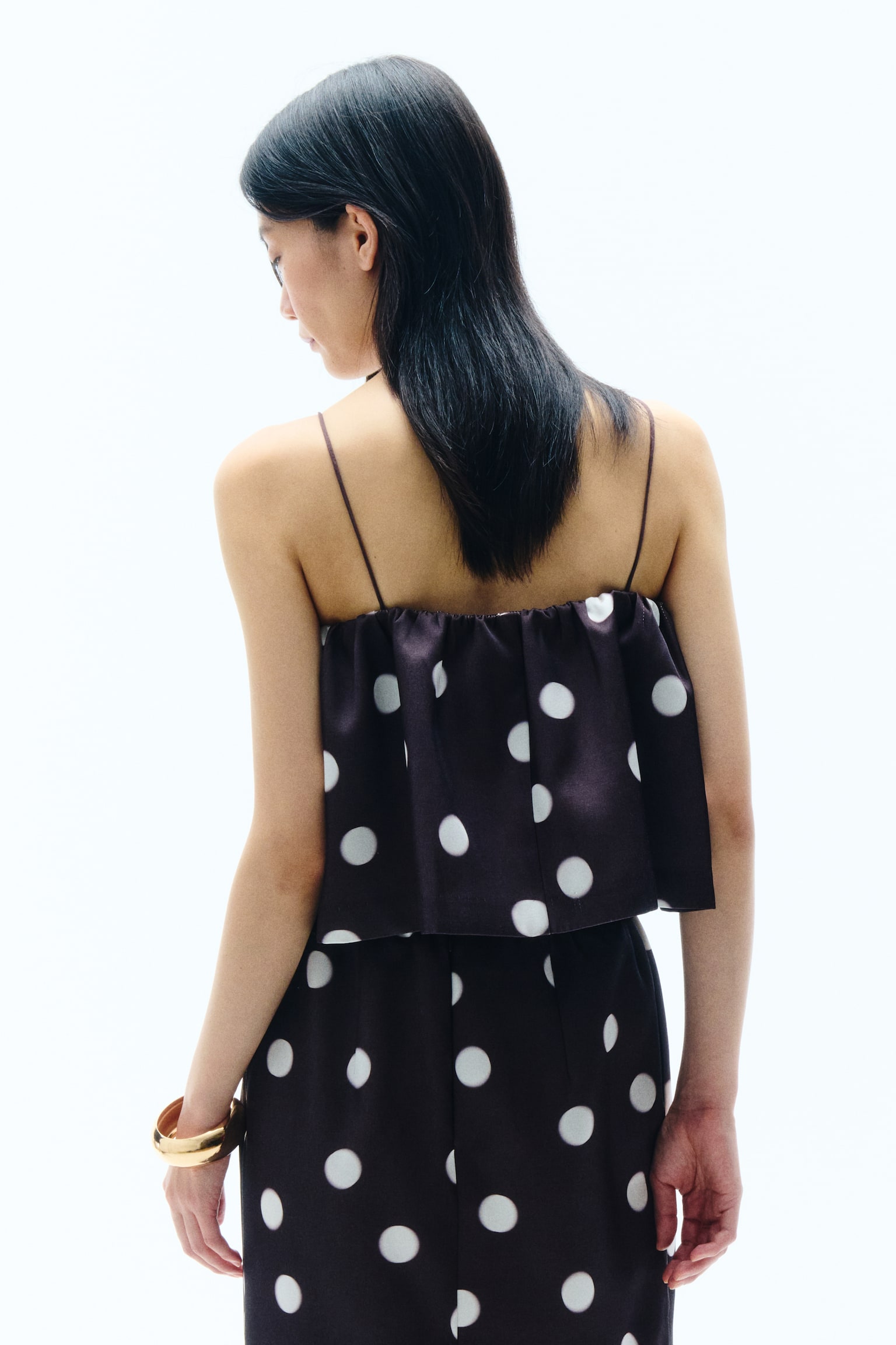 Gathered Strappy Top - Dark brown/polka dot - 3
