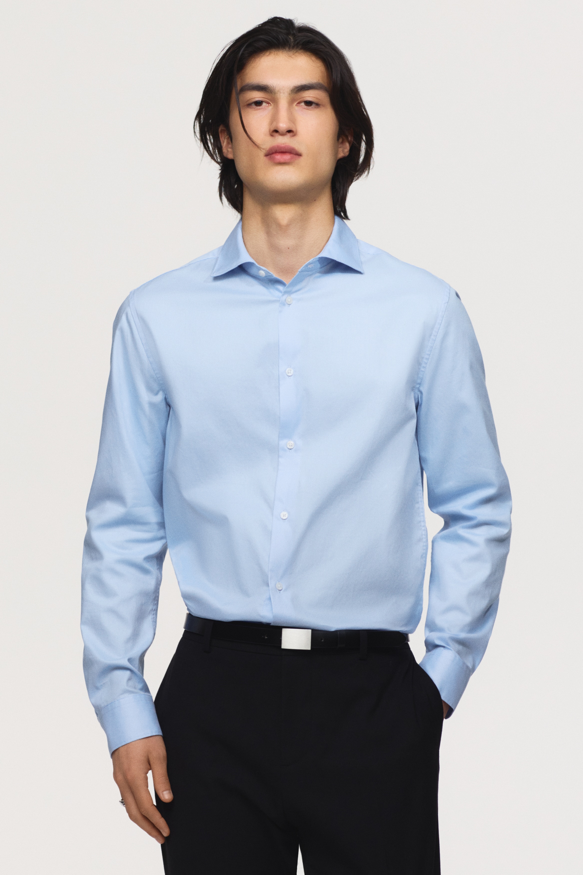 Baumwollhemd in Slim Fit - Blau/Weiss
