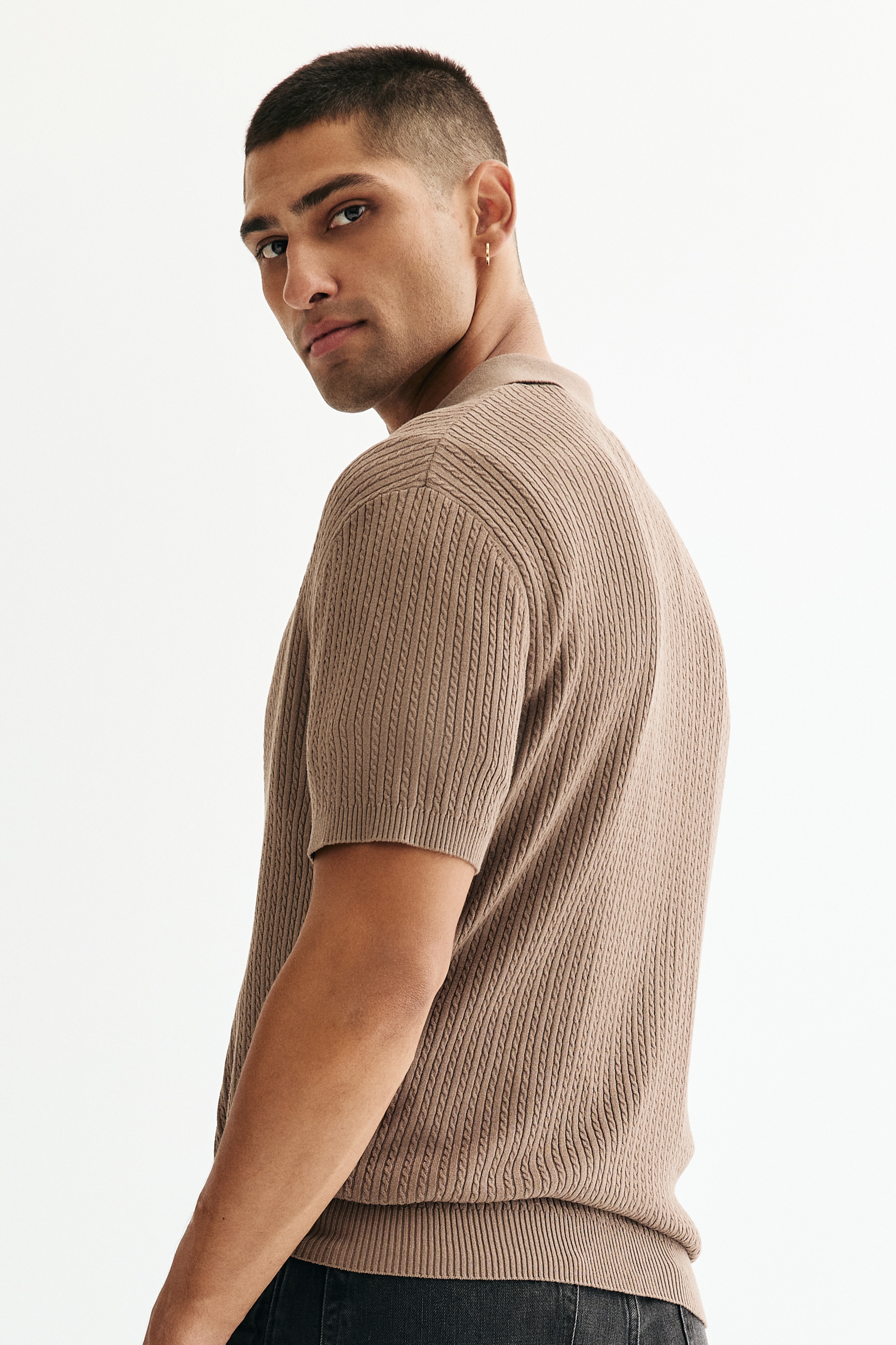 Regular Fit Cable-knit polo shirt