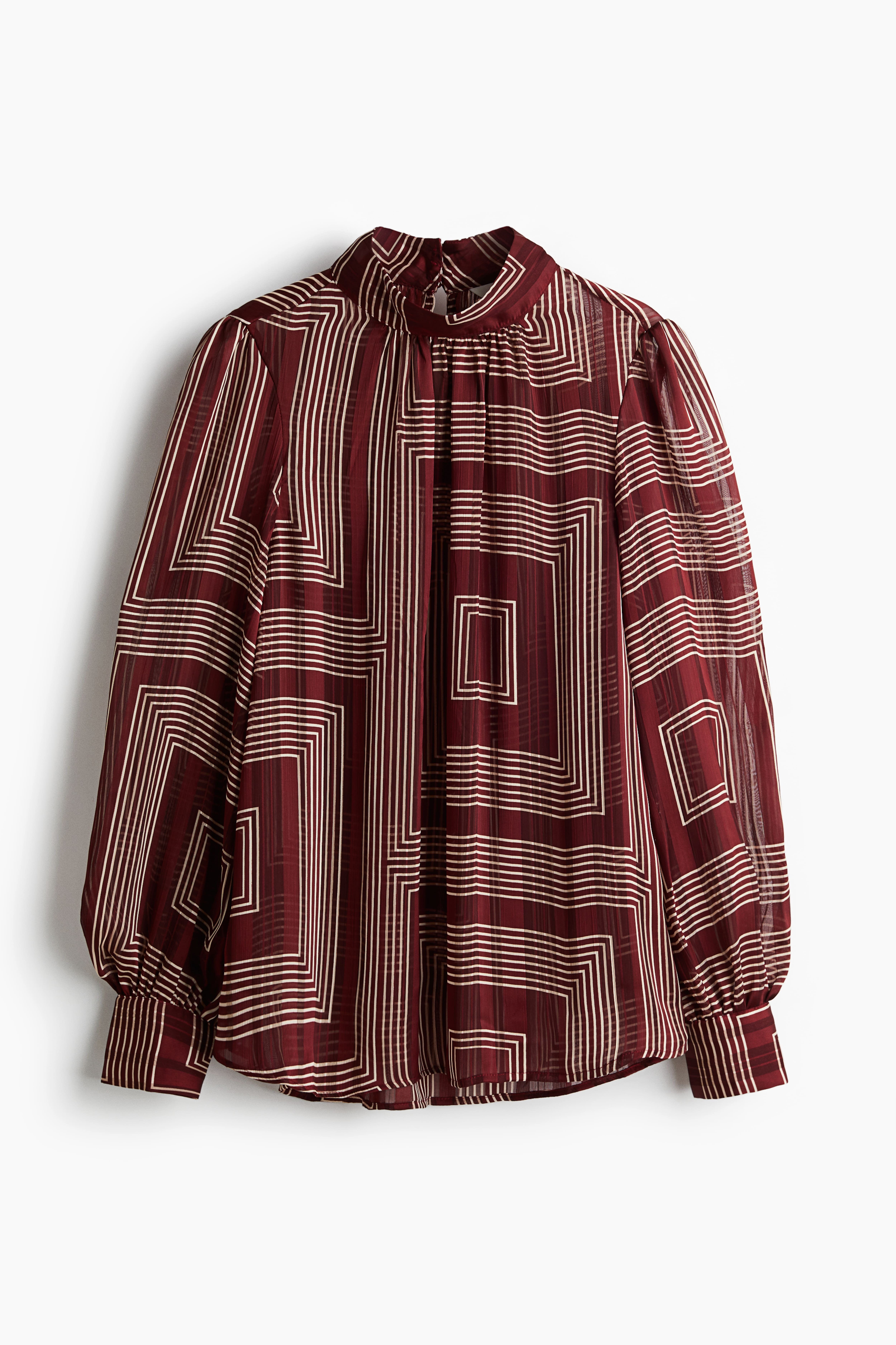 Patterned Blouse - Long sleeve - Regular length - Dark red/patterned -  Ladies | H&M US