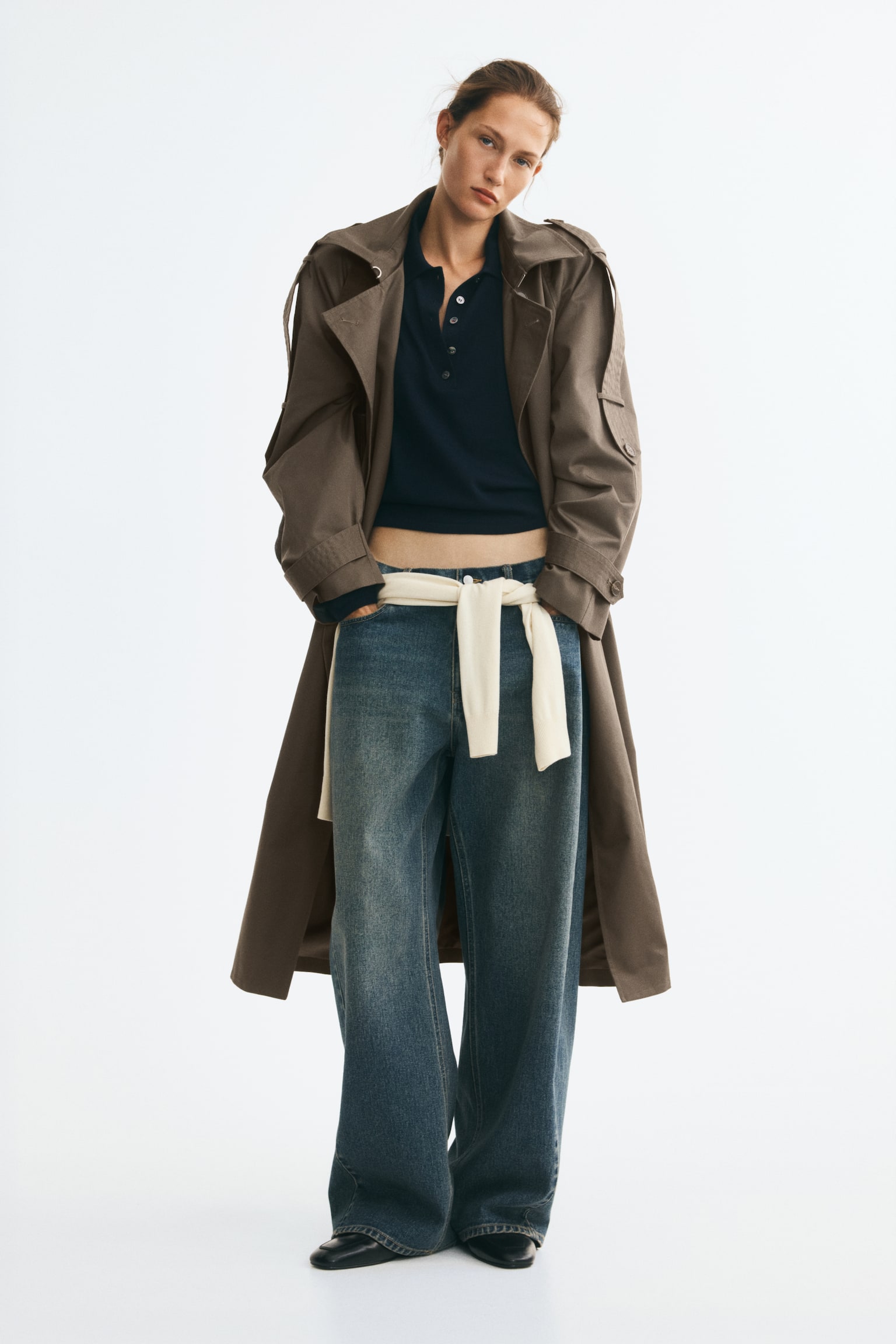 Женское пальто H&M Oversized Twill Trench, цвет: Тёмный серо-коричневый — фото 4