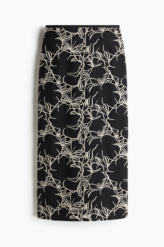 Embroidered pencil skirt - Black/Cream patterned - 1