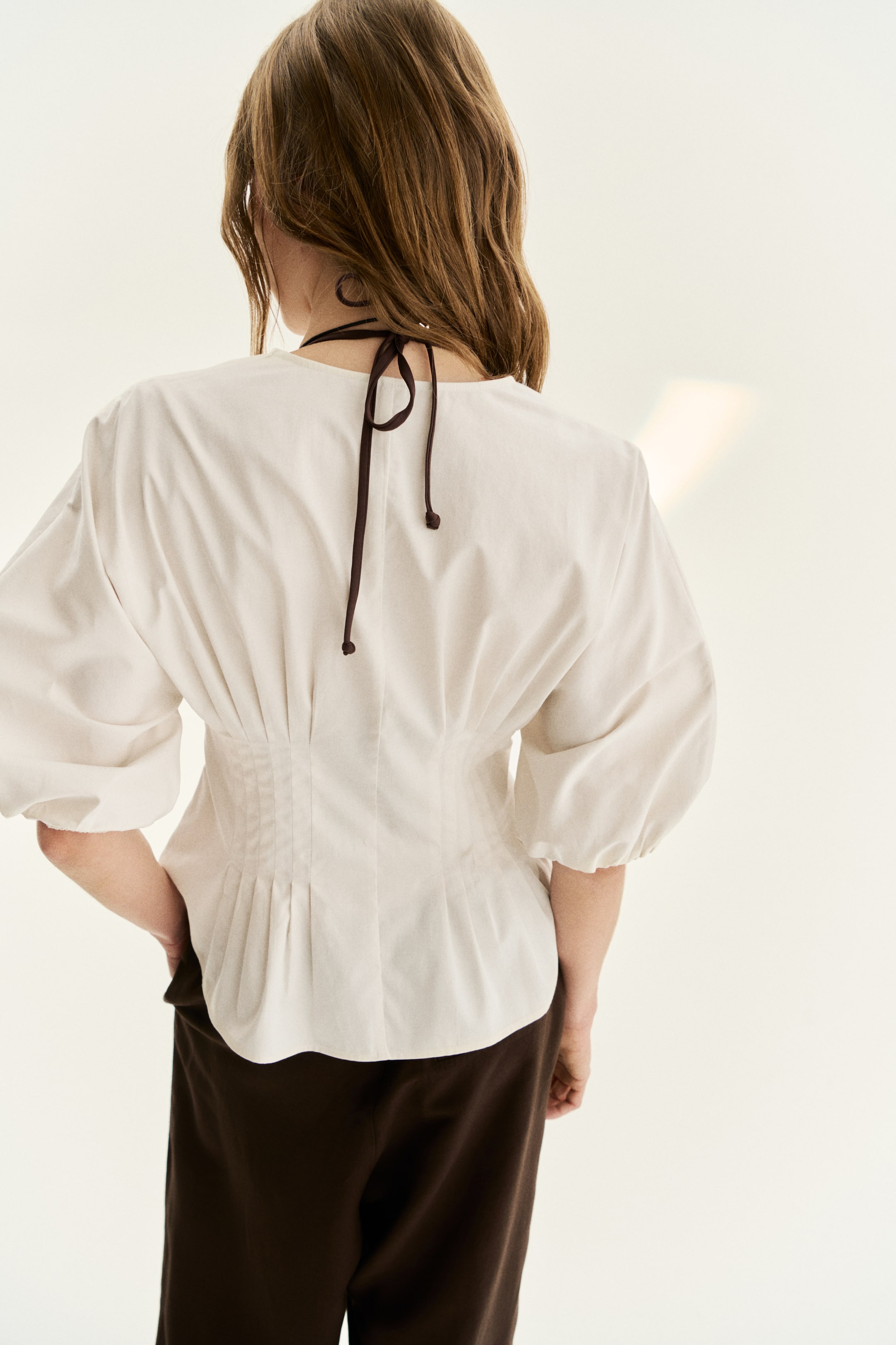 Tapered-Waist Cotton Blouse