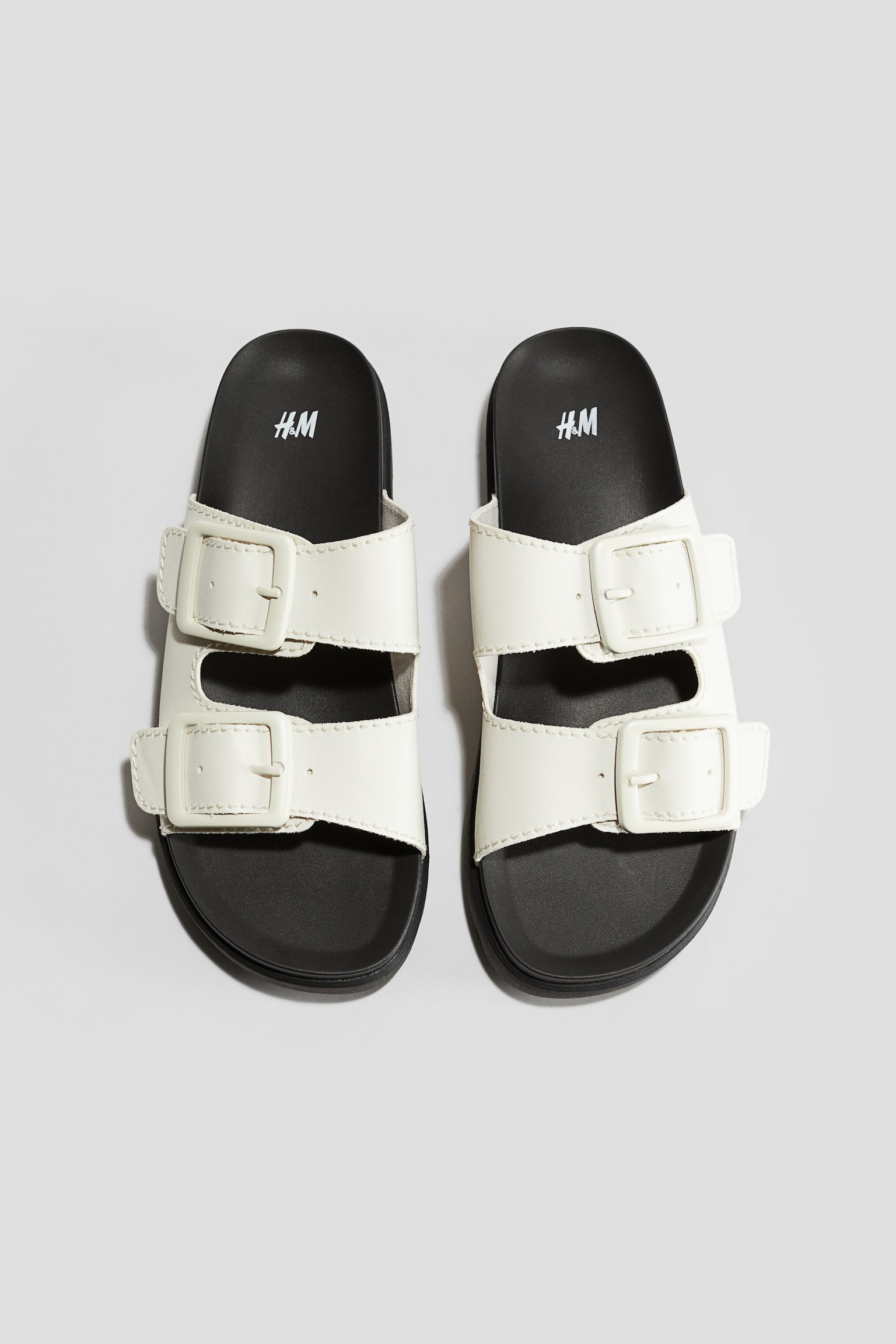 Chunky Double Strap Sandals - White/Black - 3