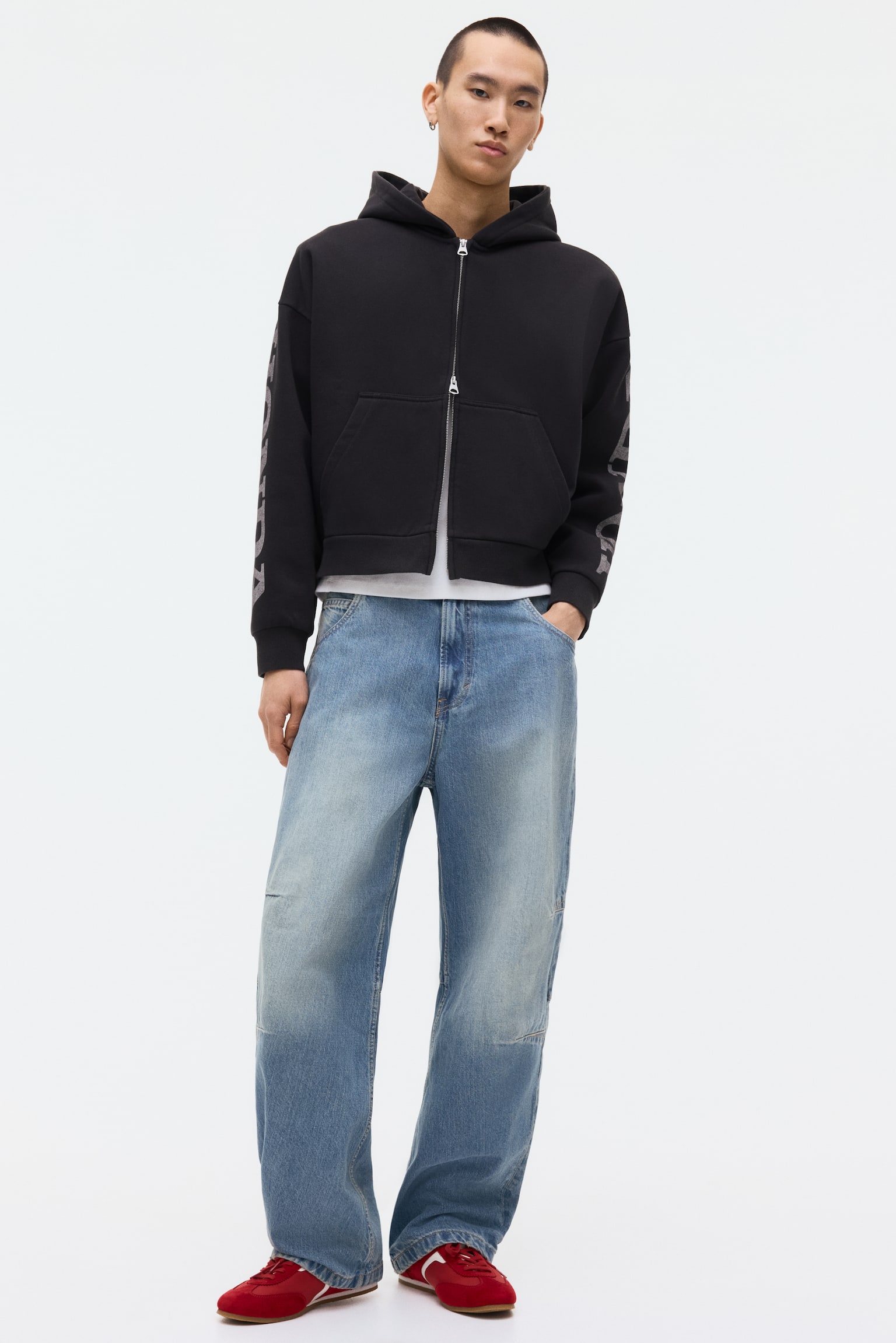 Oversized Fit Printed zip-through hoodie - Black/Honda - 4