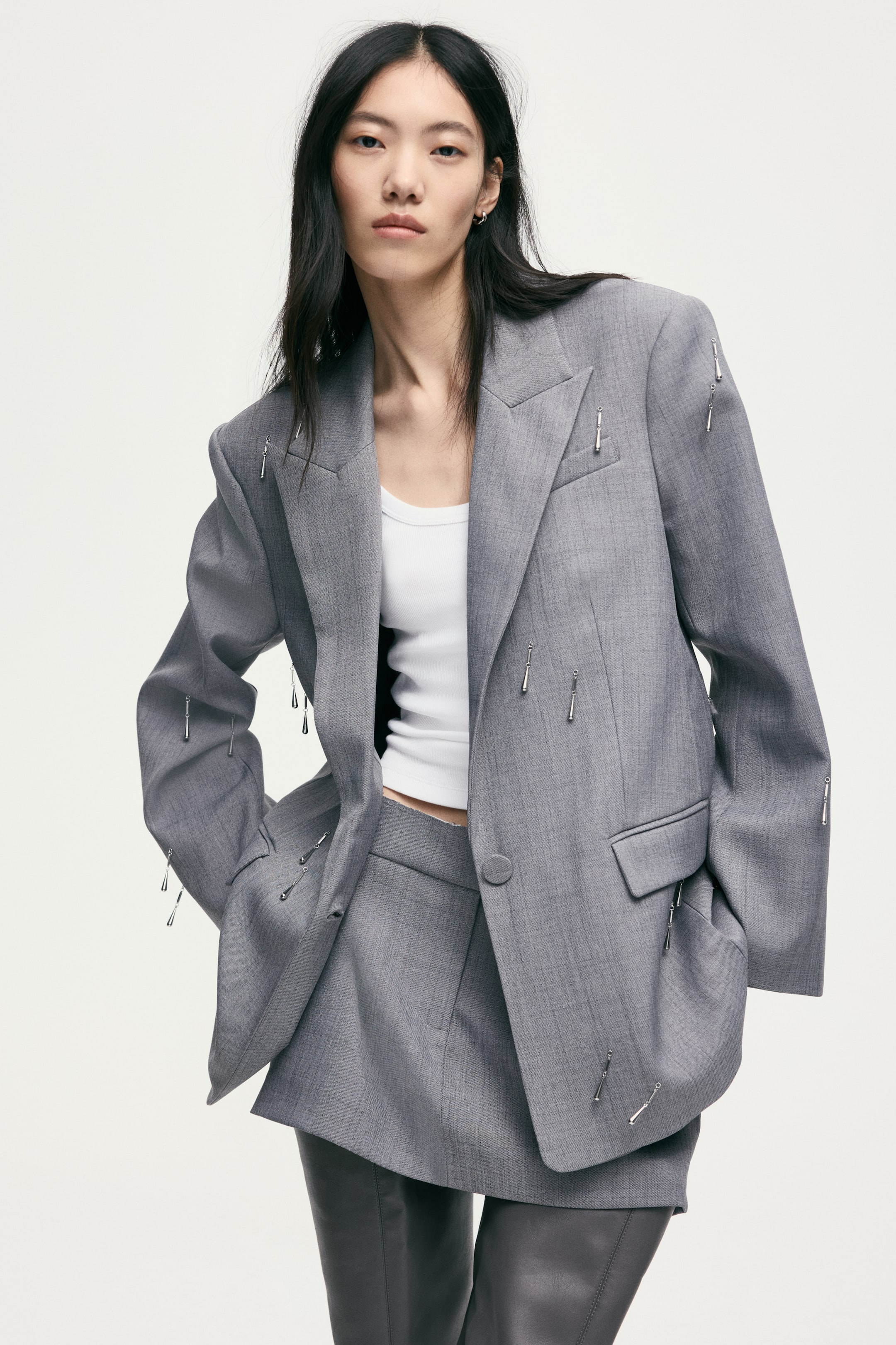 View larger image: Bead-embellished blazer - Grey - Ladies | H&M MY 2