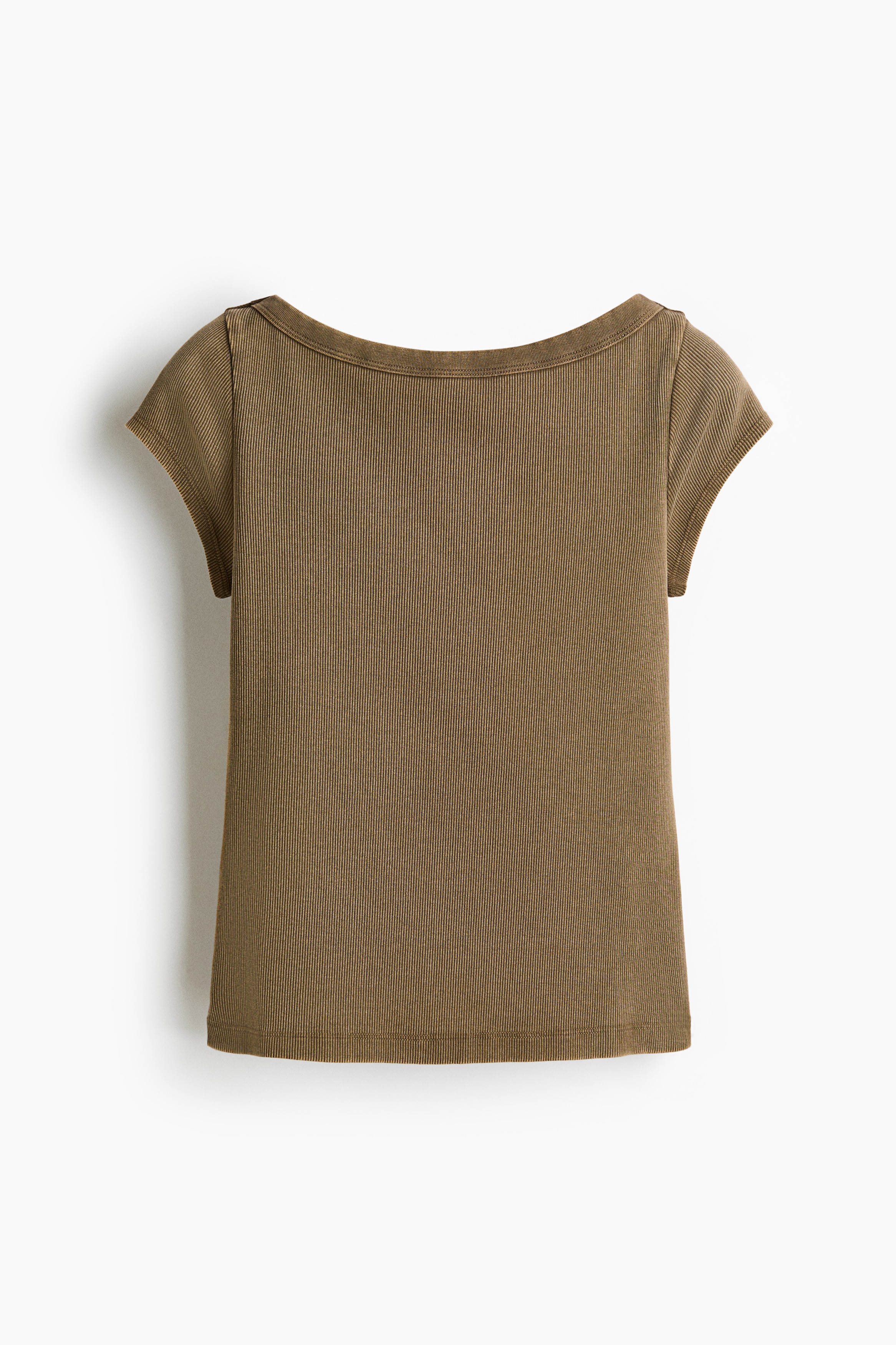 Top en maille côtelée avec encolure bateau - Vert kaki/Beige clair/Rose/Gris foncé