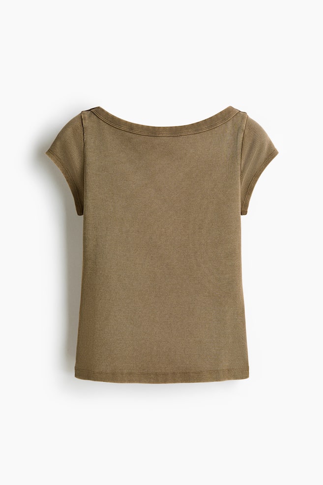 Rib-Knit Boat-Neck Top - Khaki green/Dark gray/Light beige/Pink - 1