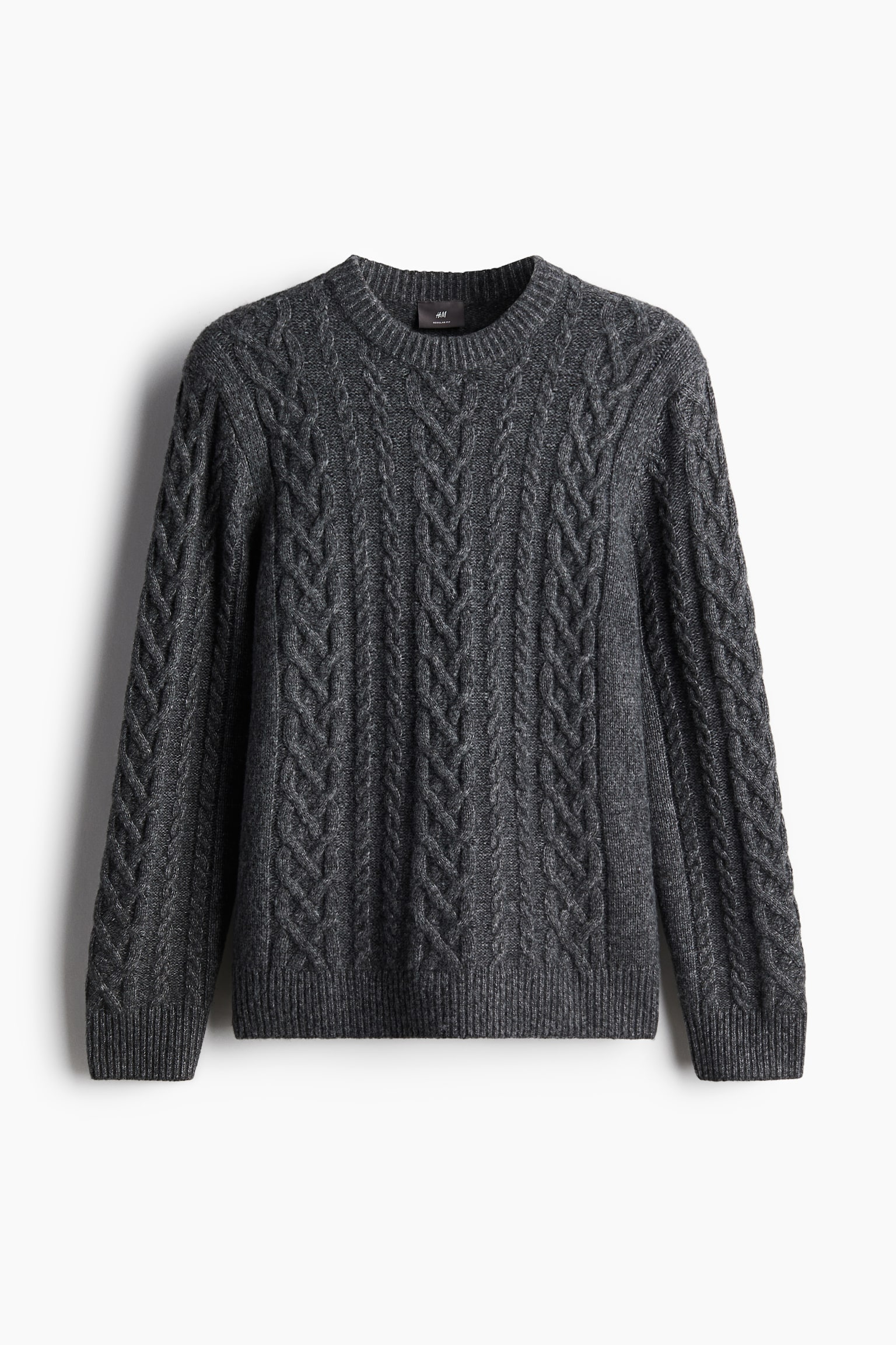 Regular Fit Cable-knit jumper - Dark grey marl/Cream - 2