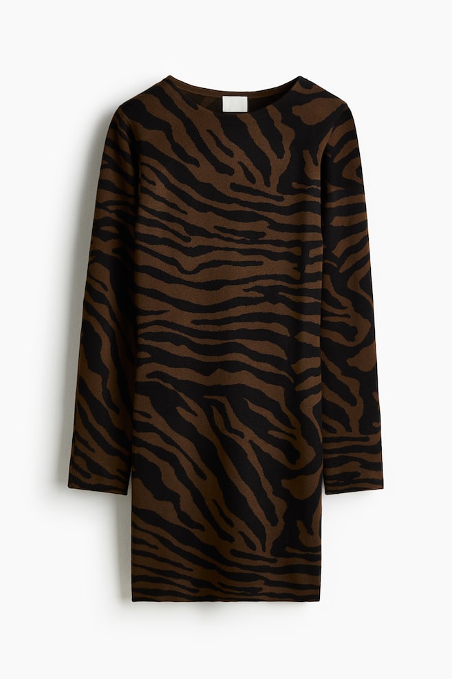 Jacquard-Knit Dress - Dark brown/zebra print - 1