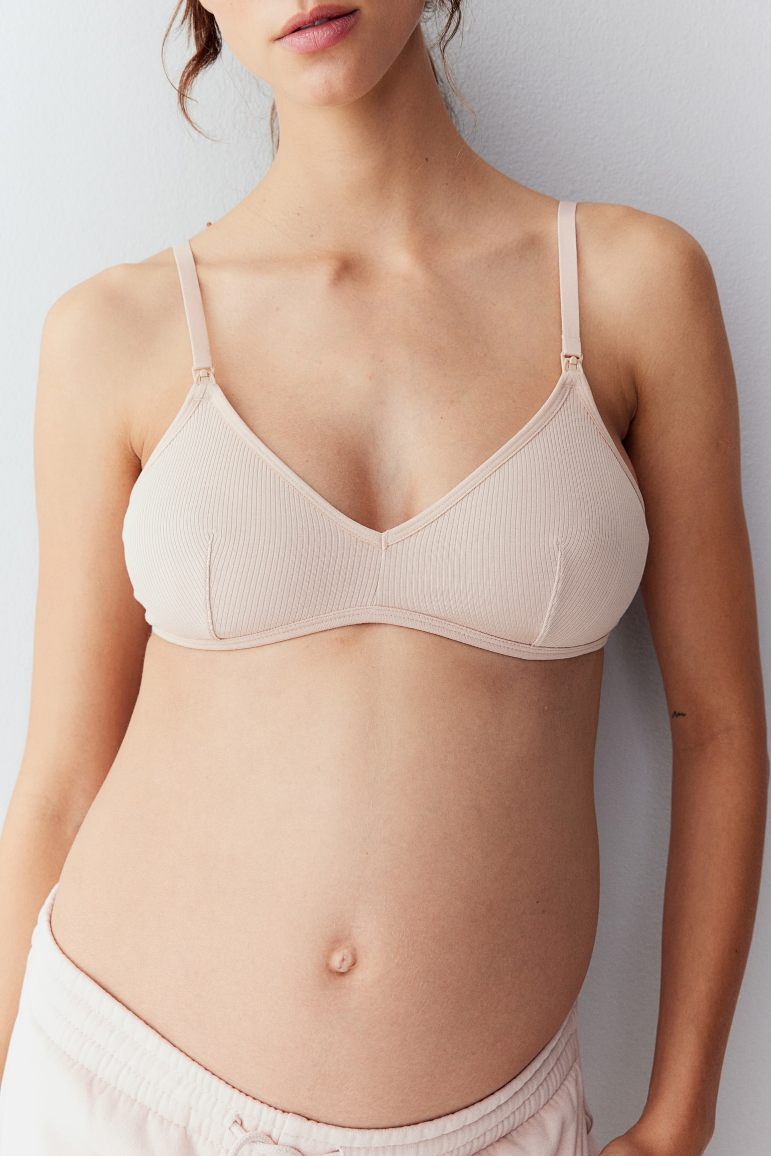 MAMA Cotton Nursing Bra - Powder pink/Black/Light grey marle - 4