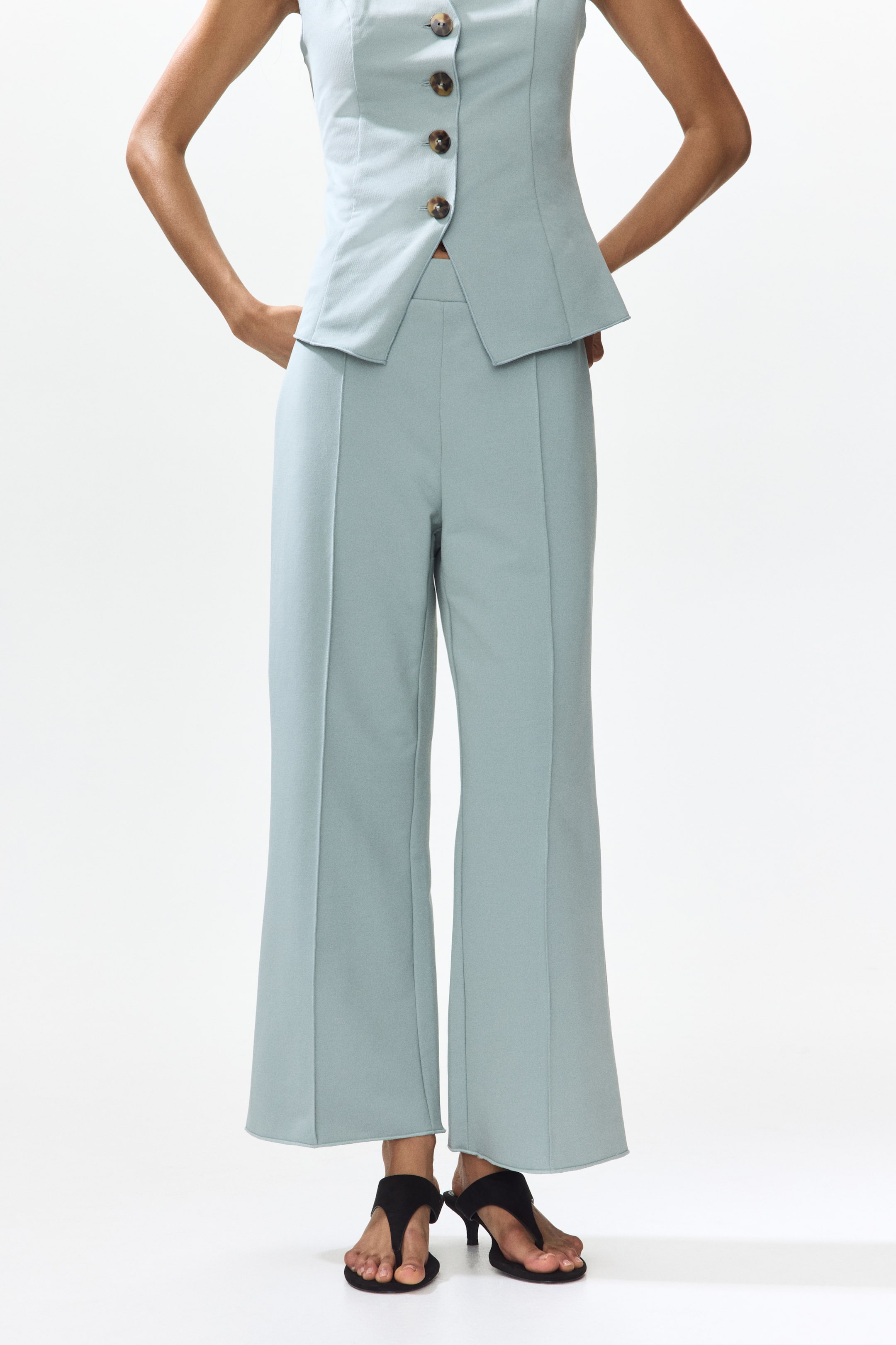 View larger image: Crease-front jersey trousers - Light dusty turquoise - Ladies | H&M IN 1
