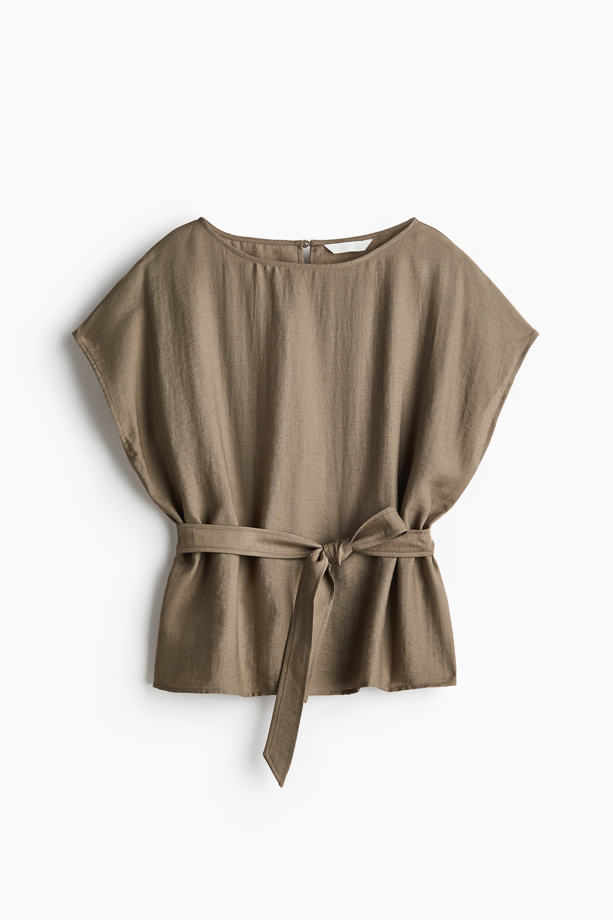 Tie-belt cap-sleeved top - Light khaki green/Light beige