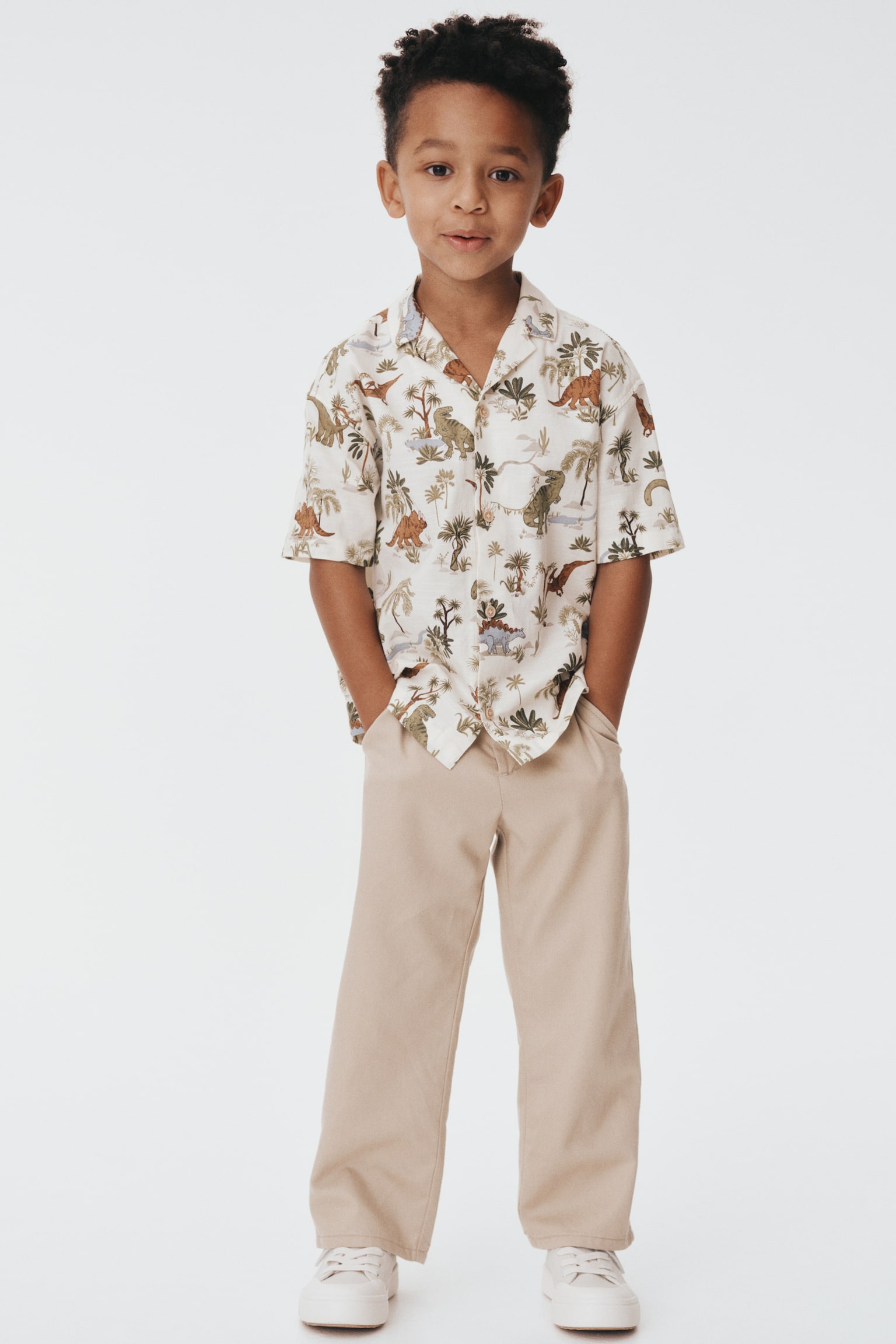 Patterned resort shirt - Cream/Dinosaurs - 4