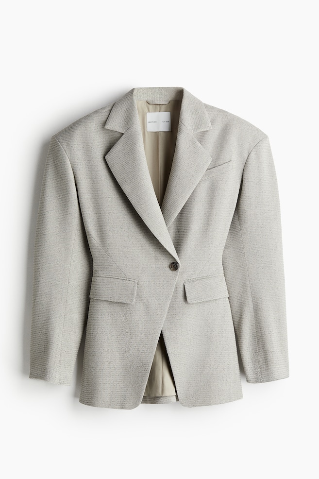 Wool-blend wide-shoulder blazer - Light greige marl - 1