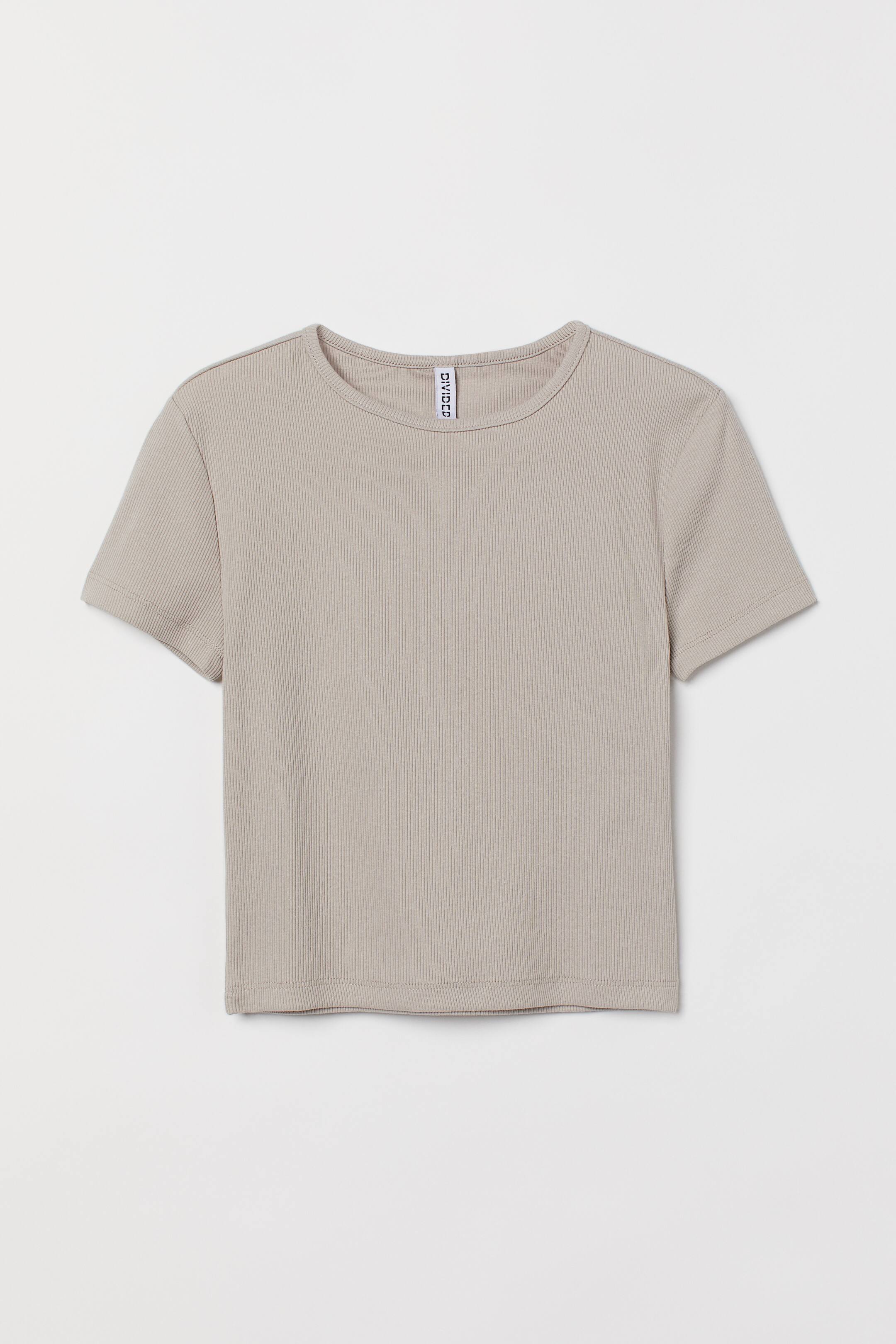 查看大圖: 短版羅紋上衣 - 淺灰米色 - Ladies | H&M 1