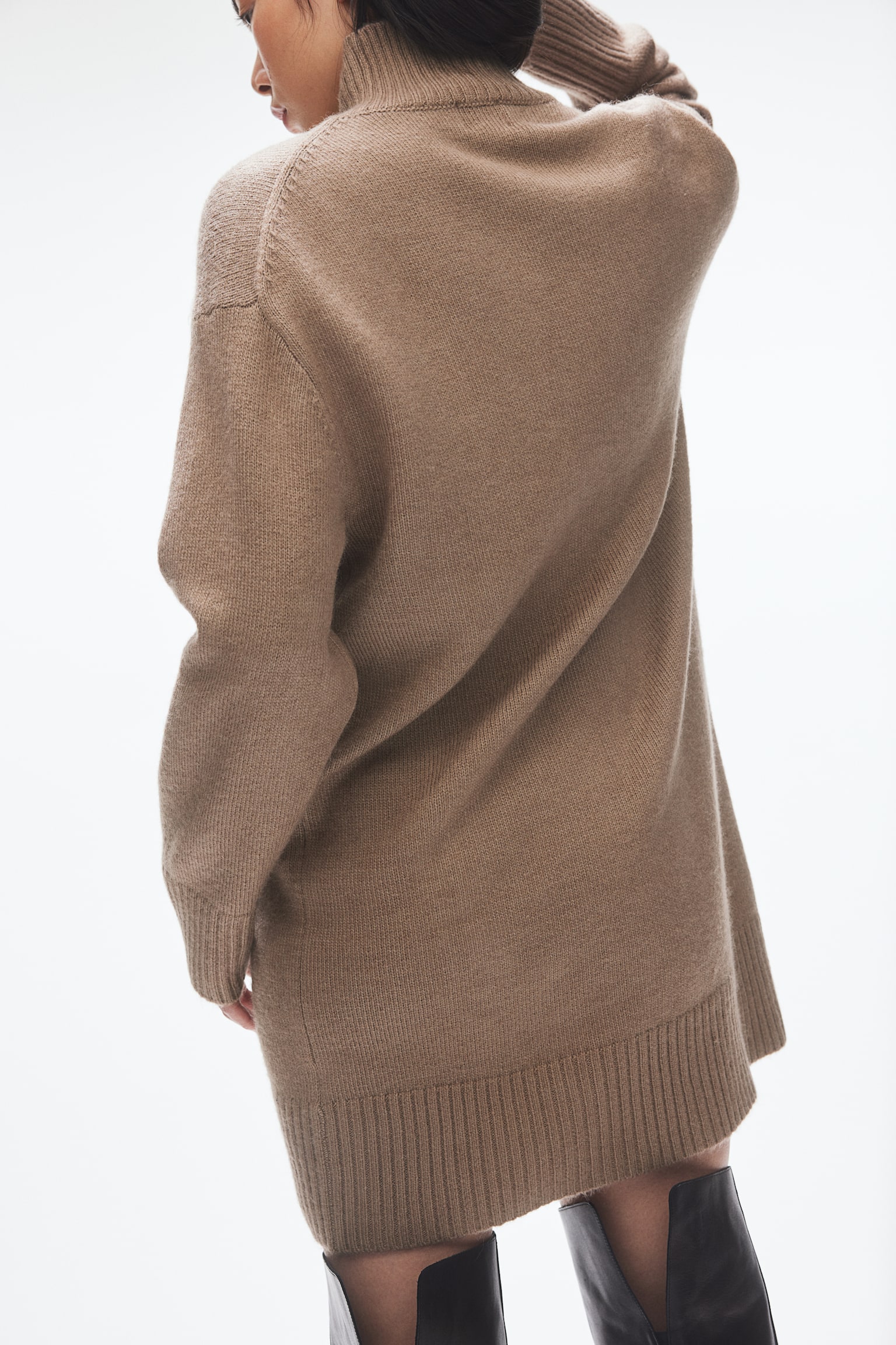 Knitted turtleneck dress - Mörkbeige/Ljus gråbeigemelerad - 3