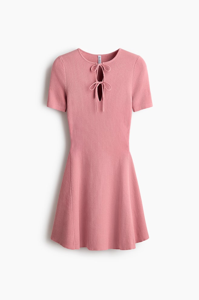 Rib-Knit Mini Dress - Pink/Light blue - 1