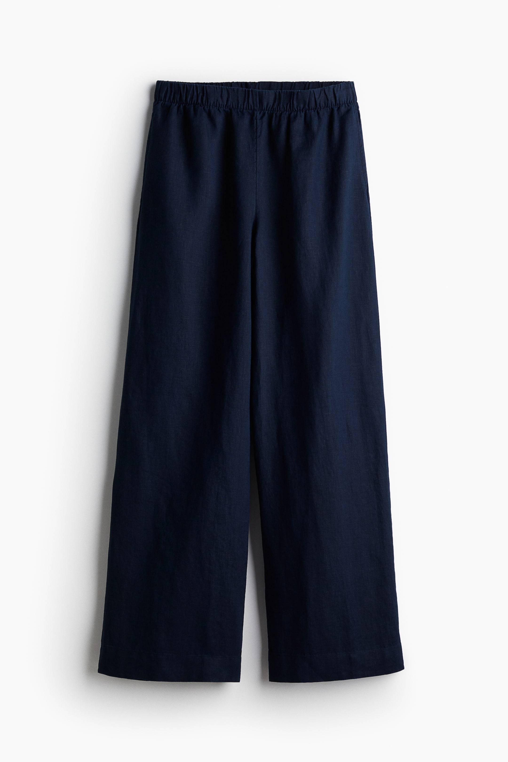 Wide linen trousers - High waist - Long - Navy blue - Ladies | H&M GB