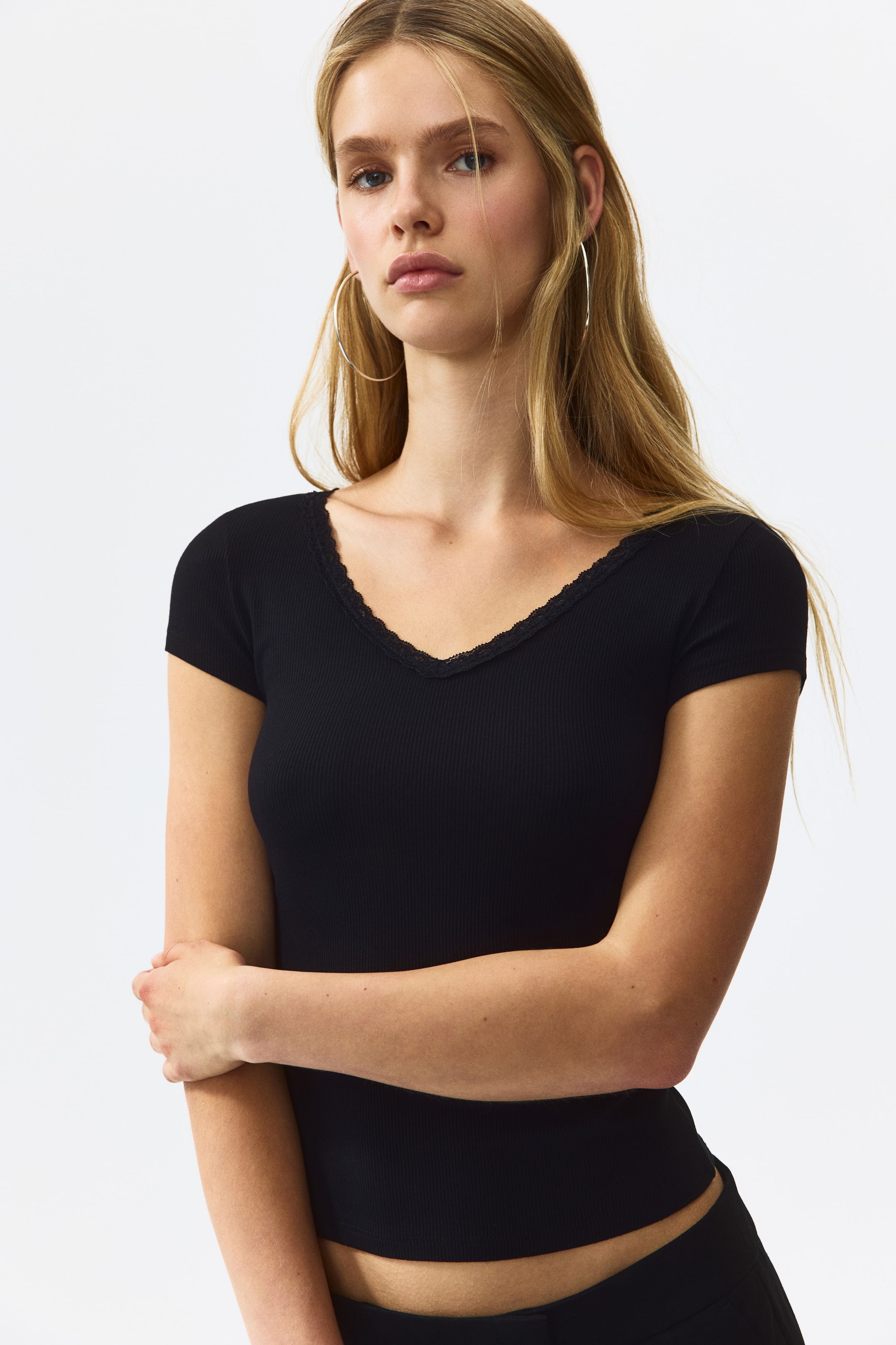 Lace-Trimmed Viscose Top