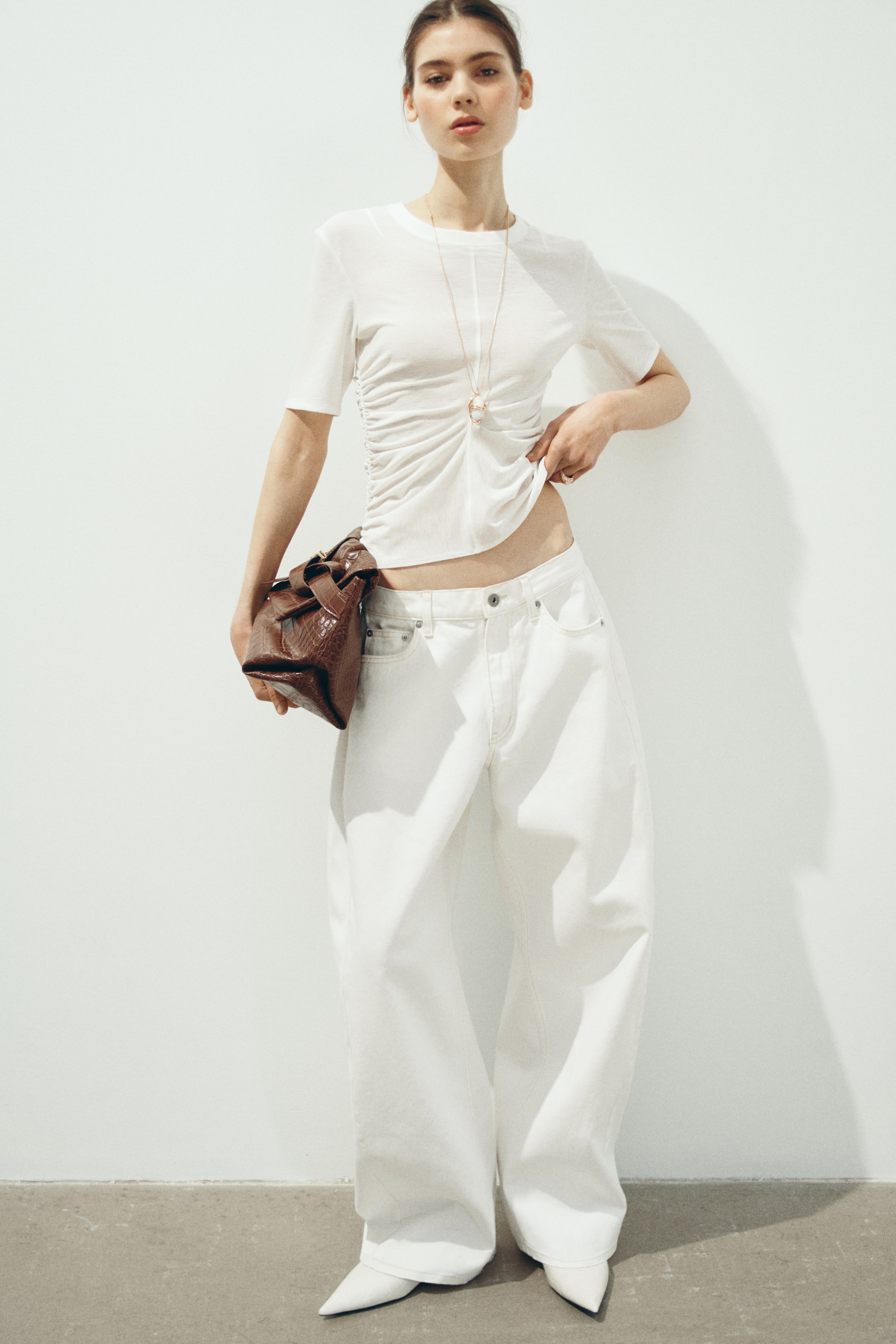 View larger image: Draped T-shirt - White - Ladies | H&M 1