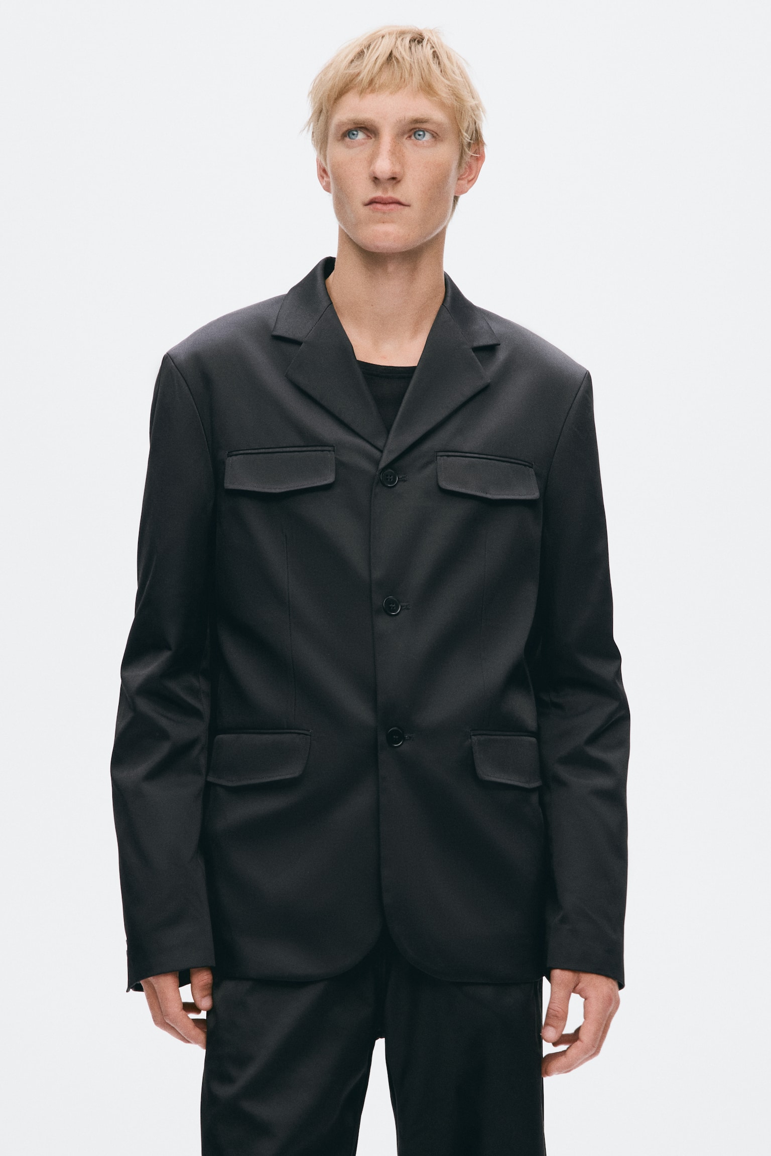 Мужская куртка H&M Slim-Fit Single-Breasted Twill, цвет: Чёрный — фото 3