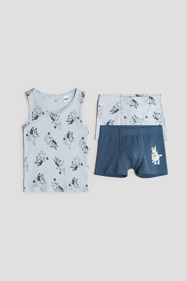 3-piece cotton underwear set - Light dusty blue/Bluey/White/Marvel Comics/Light grey marl/Cars - 1