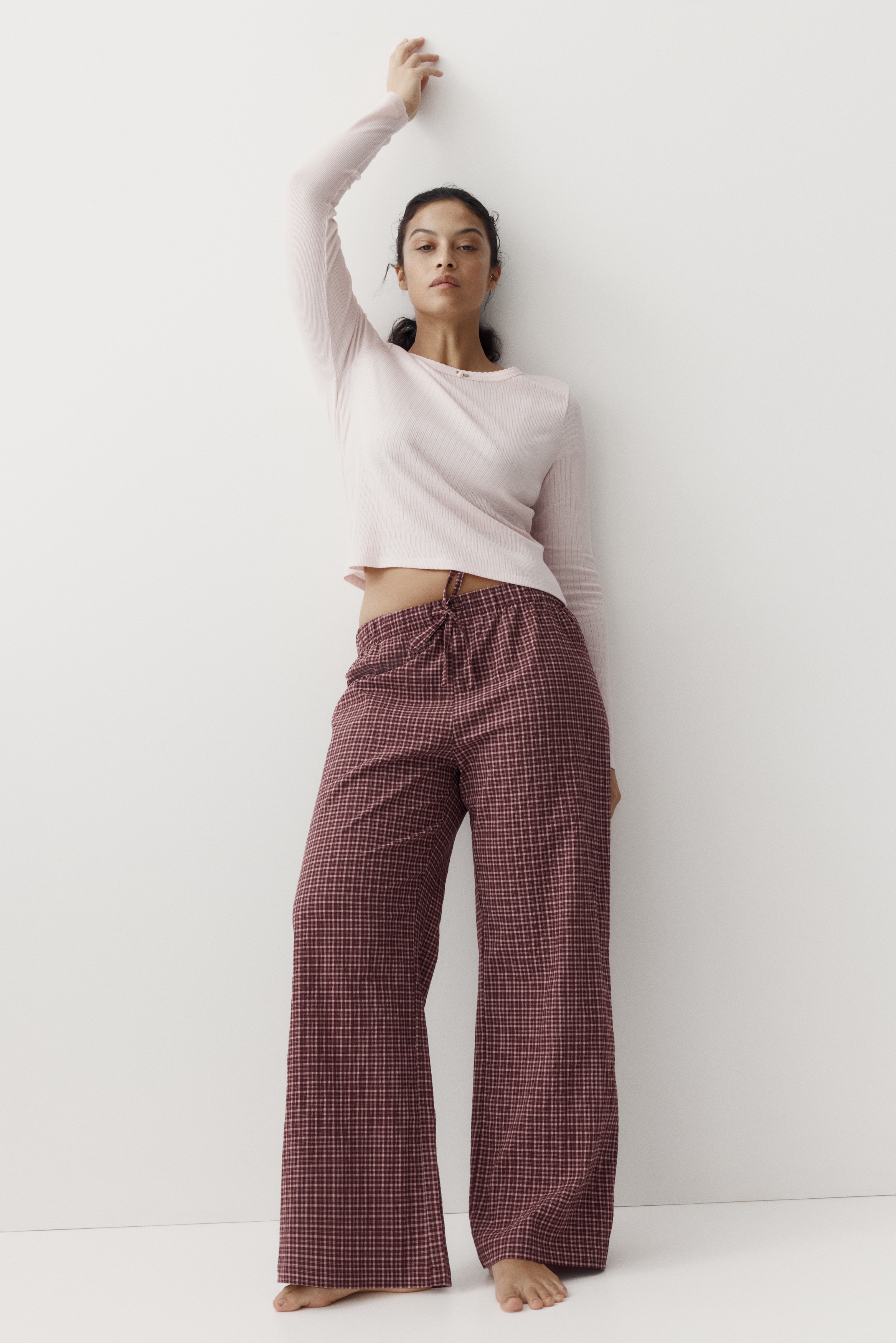 Pantalon de pyjama en coton - Bordeaux/carreaux/Bleu foncé/carreaux