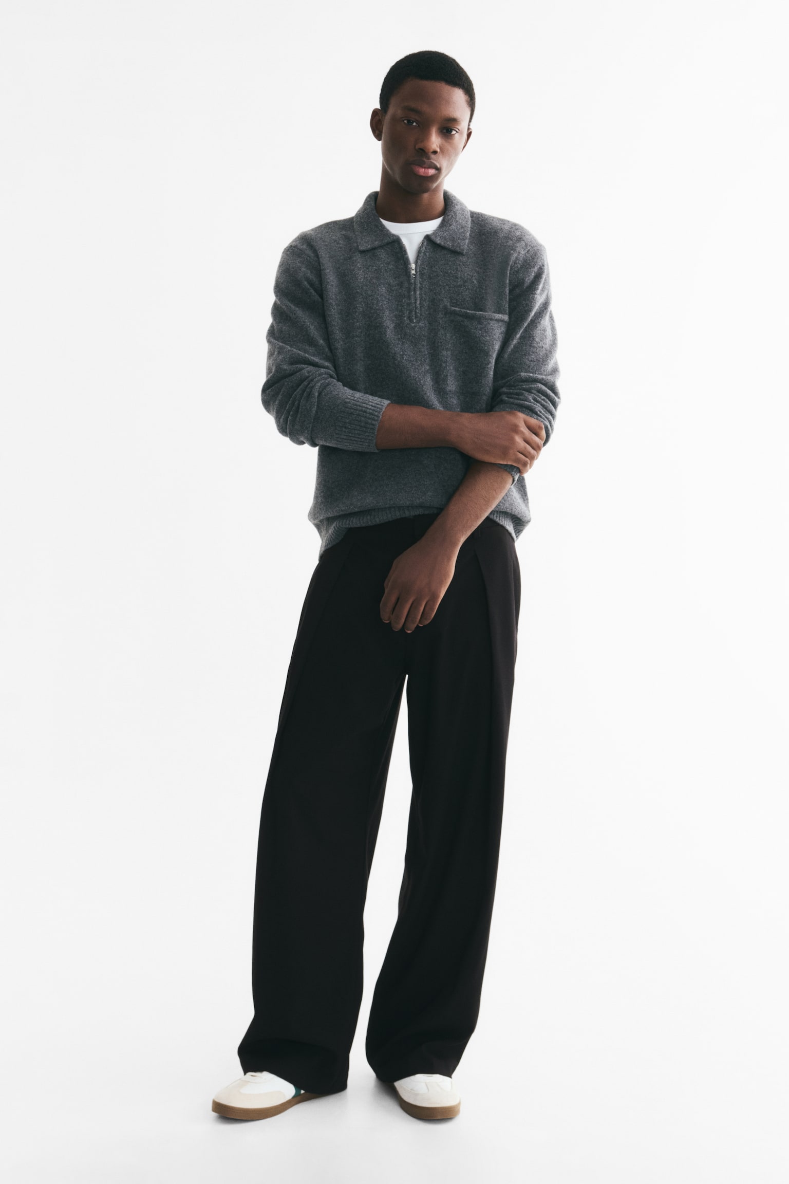 Loose Fit Tailored trousers - Black/Dark brown/Black - 1