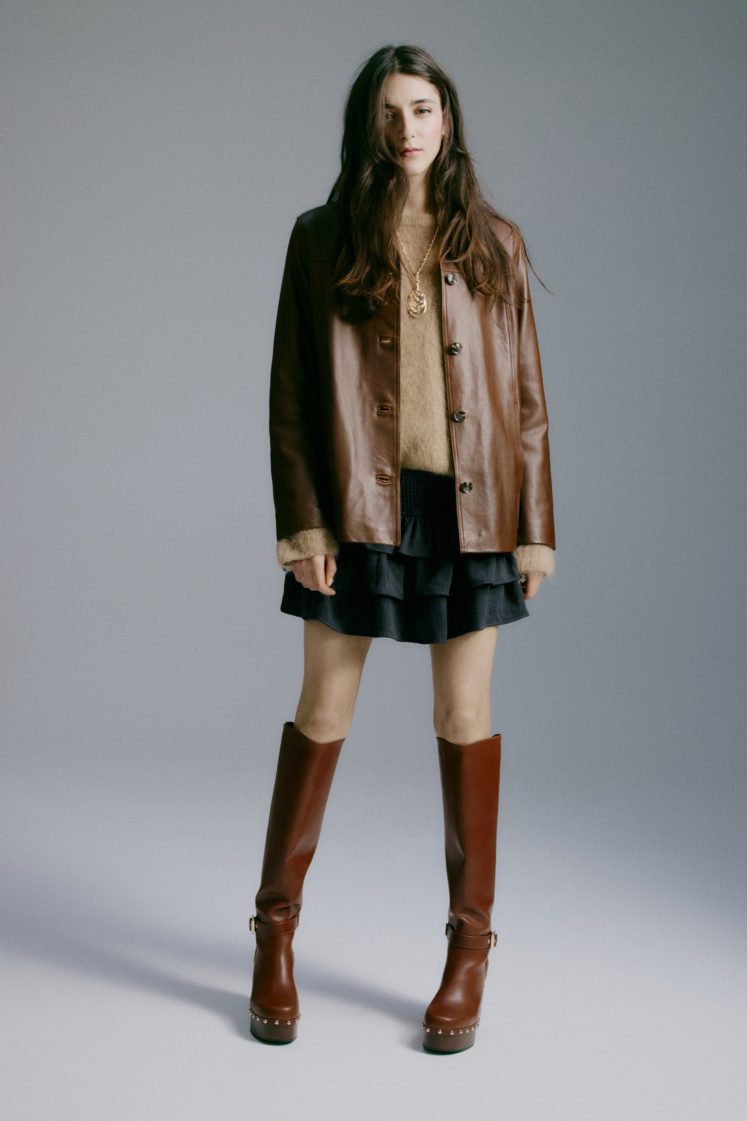 מכנסי חצאית קומות - שחור משופשף/בורדו/דוגמה - 6