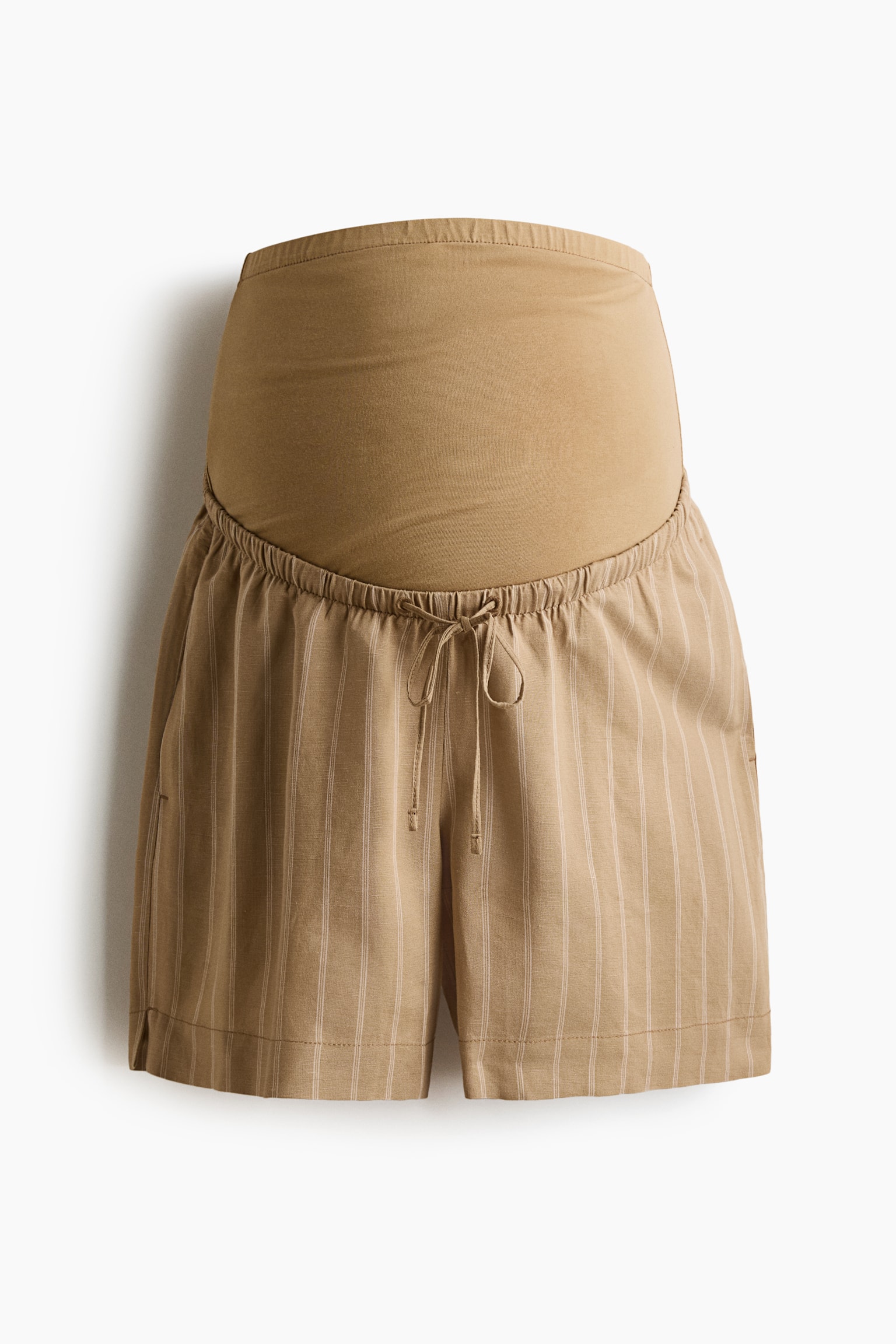 MAMA Short en lin mélangé - Beige/rayé/Noir/Vert kaki foncé/Beige clair - 1