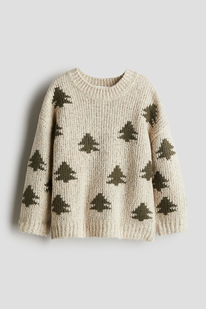 Jersey en punto jacquard - Beige/Árboles de Navidad/Azul marino/Dinosaurios - 1