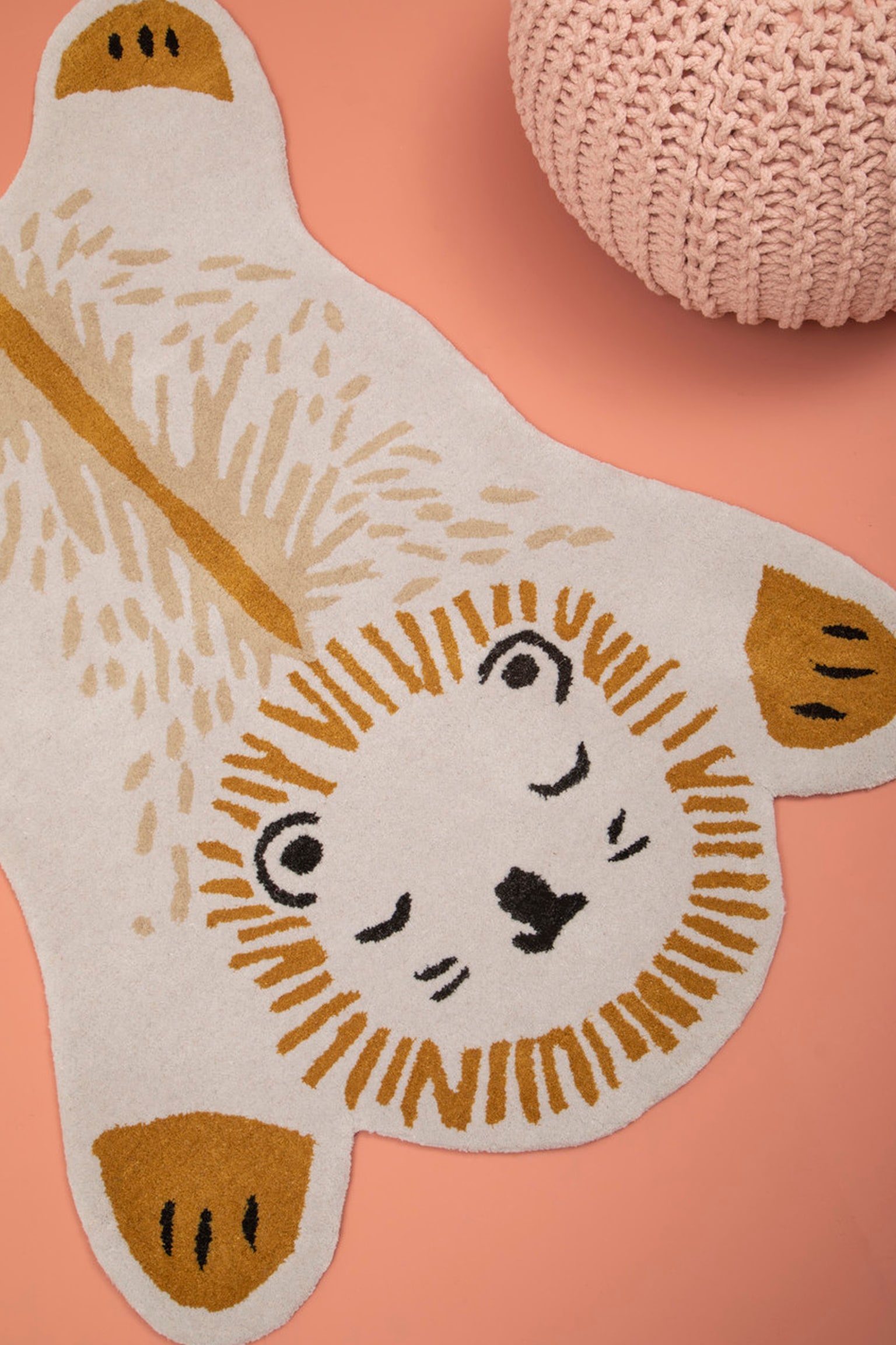 Kids Lion Rug - Gold And White Lion Rug - 2