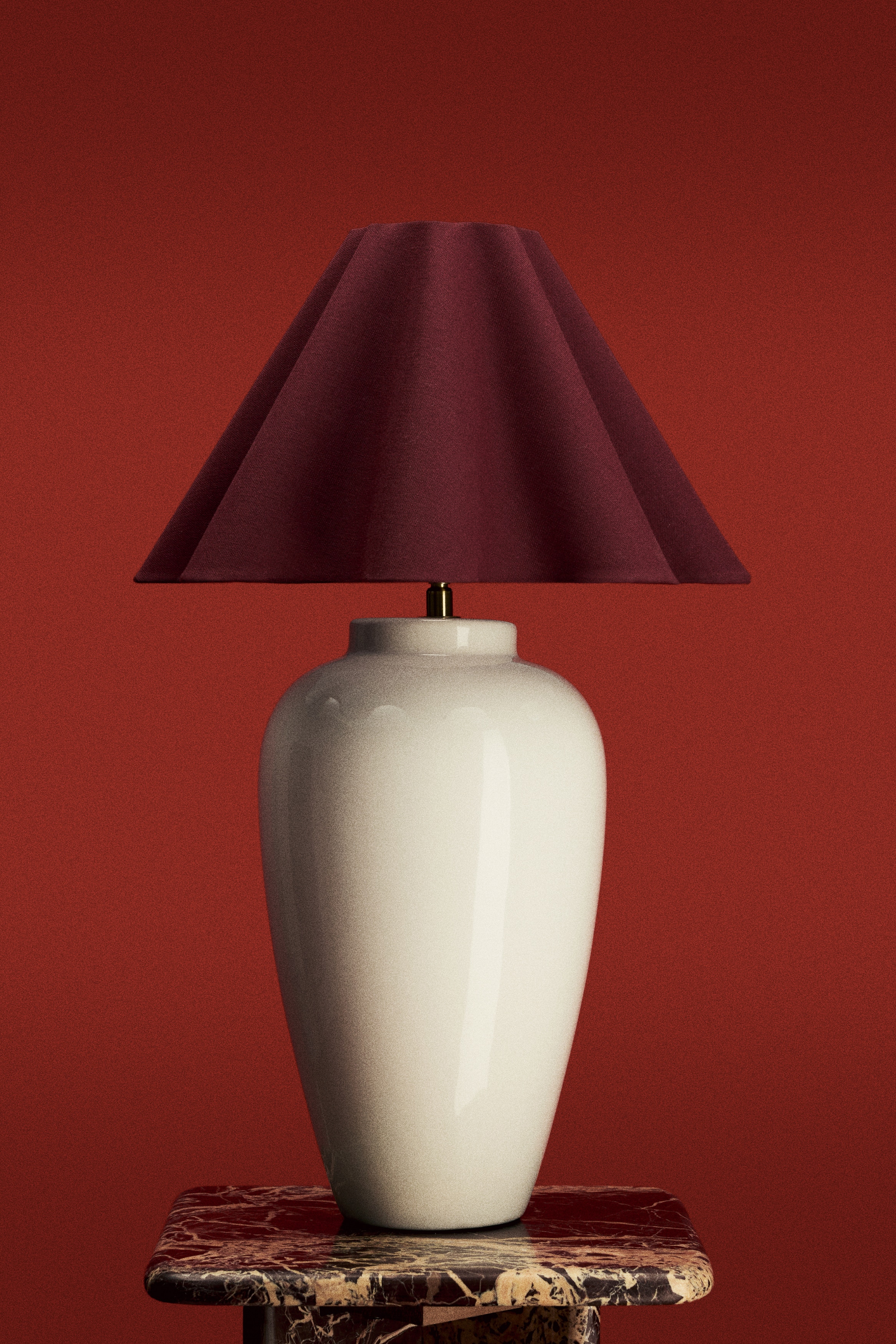Lampskärm i linmix - Mörkröd/Vit/Ljusbeige