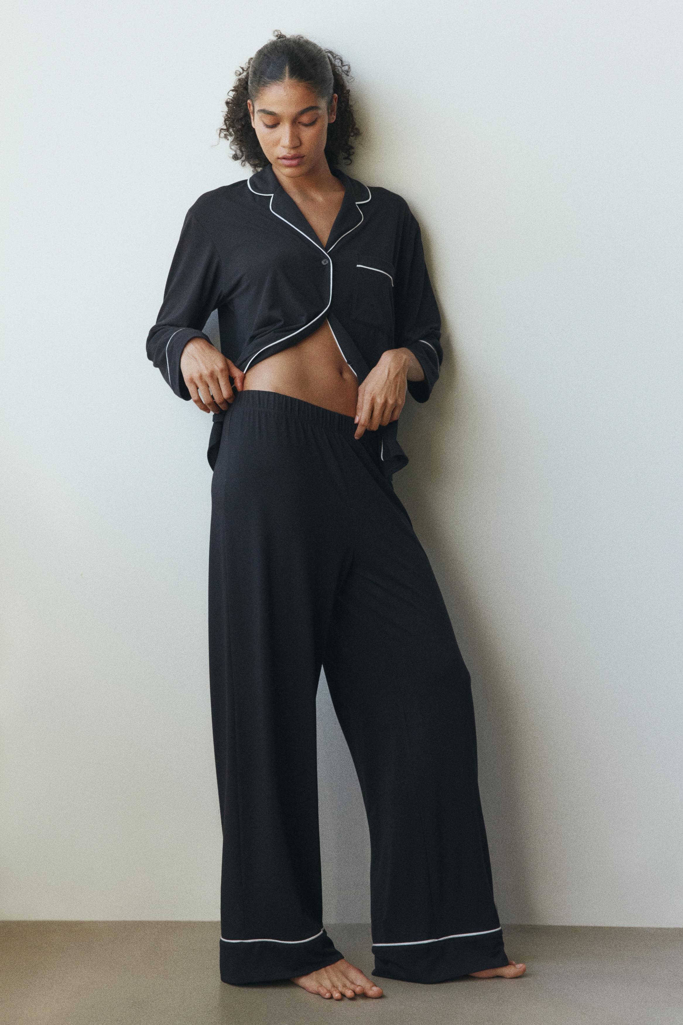 Viscose Blend Pyjama Set - Black/Light pink/Navy blue