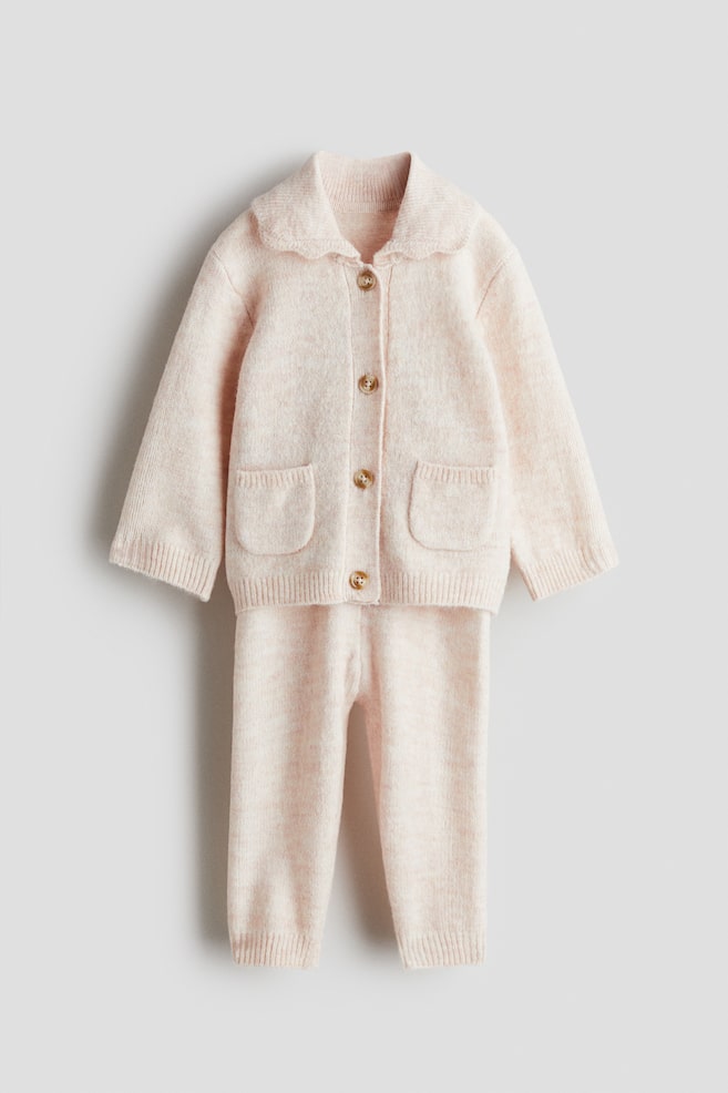 Ensemble 2 pièces en fin tricot - Rose clair/Beige clair/Gris clair - 1