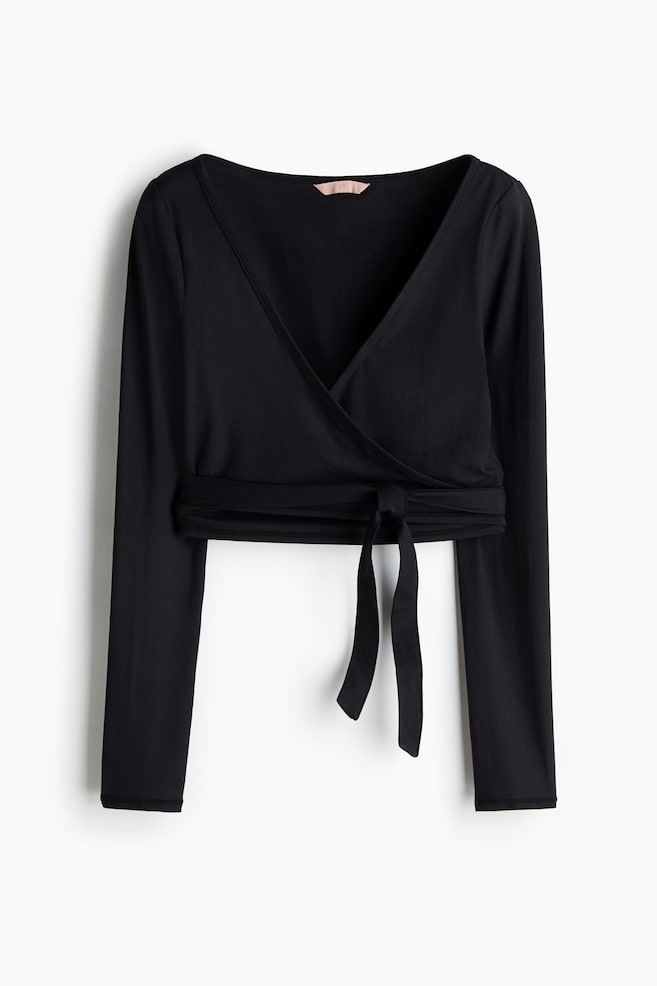 Brushed Jersey Wrap Top - Black/Dark brown/Light pink - 1